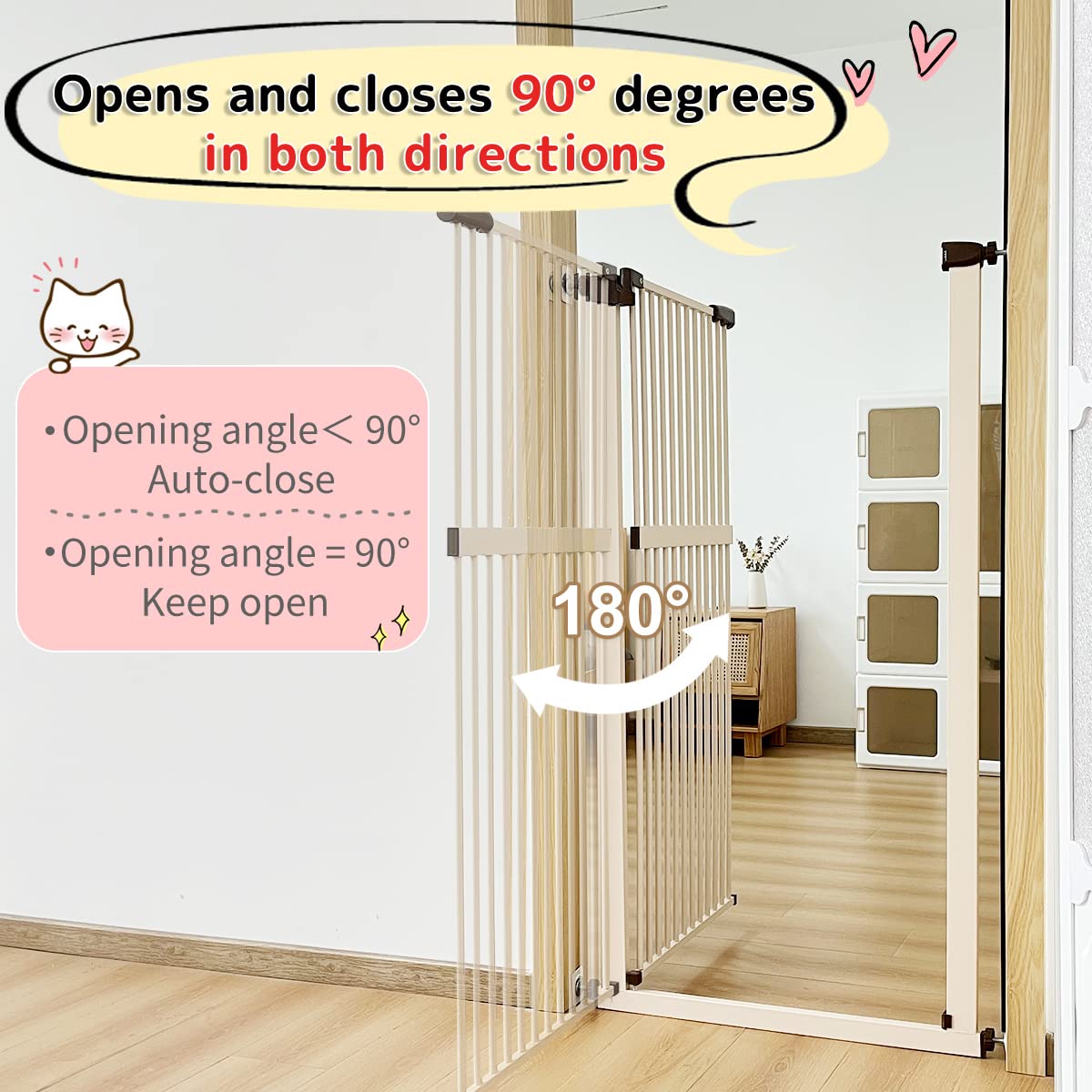 Lumizone Extra Tall Cat Gate 61.02" High Pressure Mounted Extra Wide 26.38"-30.11" (17Sizes) 1.37" Gap No Drilling Auto-Close Tall Pet Gate for Dogs (Cream, 26.38"-30.11" W)