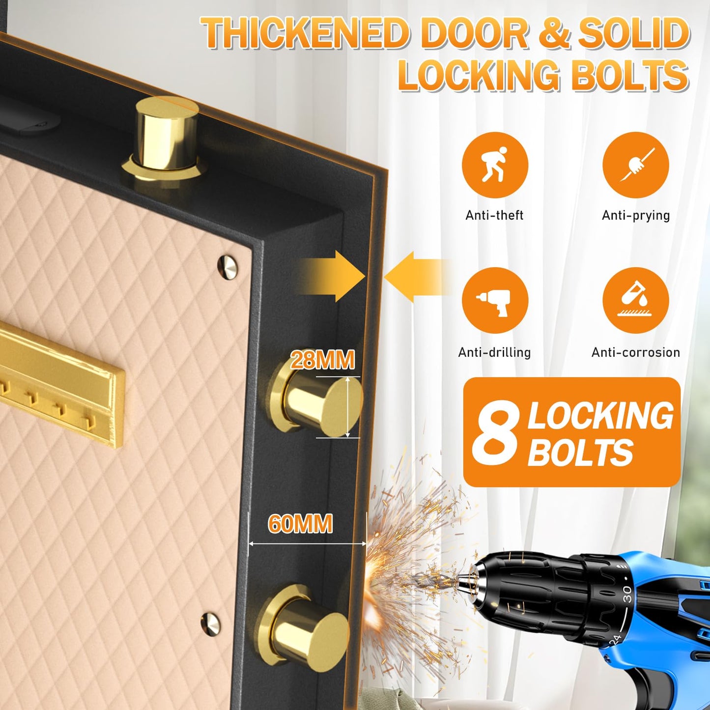 Omethey Safe, 39.37''H Extra Large Safes Box, 9.0 Cubic Feet Heavy Duty Safe with 2 Adjustable Shelf & Seperate Lock Box, Home Floor Safes with LCD Screen & Hidden Code for Doc Cash Jewelry Valuables