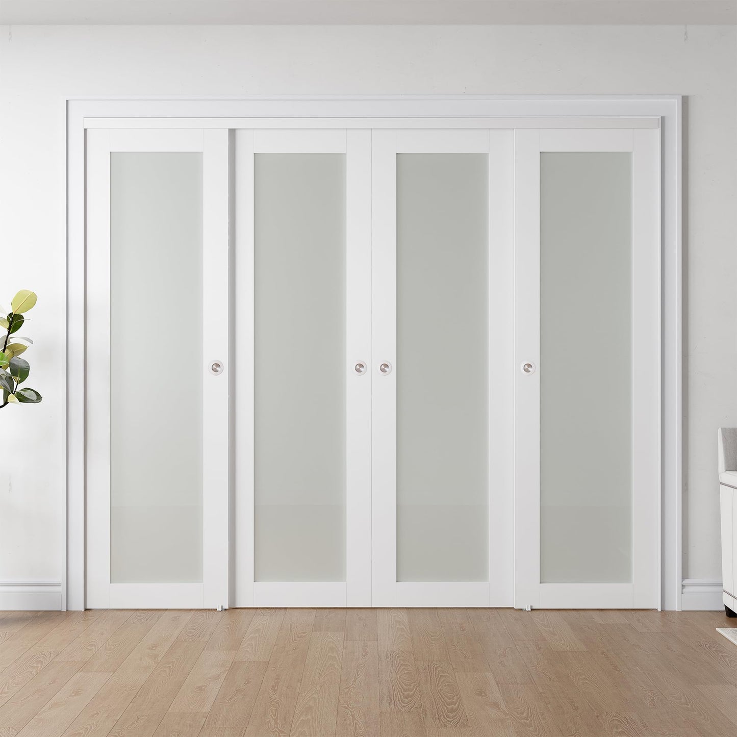 COSHOMER Sliding Closet Door for 96" x 80" Opening, 1-Lite Frosted Glass Closet Door with Hardware Kit Included, Preassembled MDF Barn Door, White