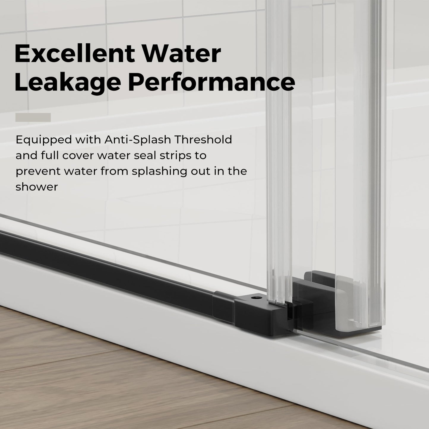 DELAVIN 44-48.in W x 72.in H Frameless Shower Door, Water Repellent Black Shower Door with 1/4" (6mm) Clear Tempered Glass, Easy Sliding Showe Door with Explosion-Proof Film, Stainless Steel Top Rail