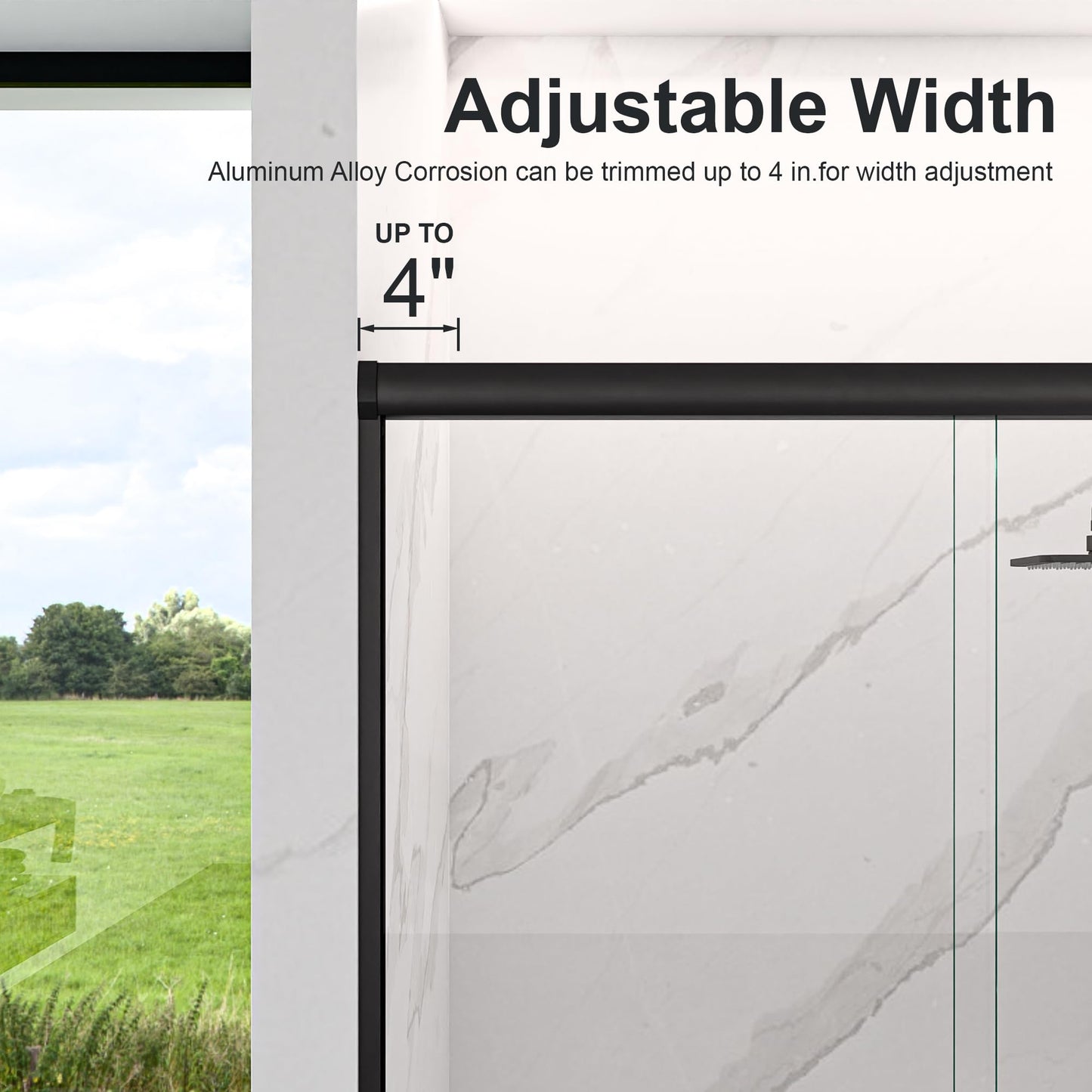 44-48" W x 72" Shower Door, Semi-Frameless Double Sliding Glass Shower Door, 1/4 inch Clear Tempered Glass Door for Walk-in Shower Matte Black