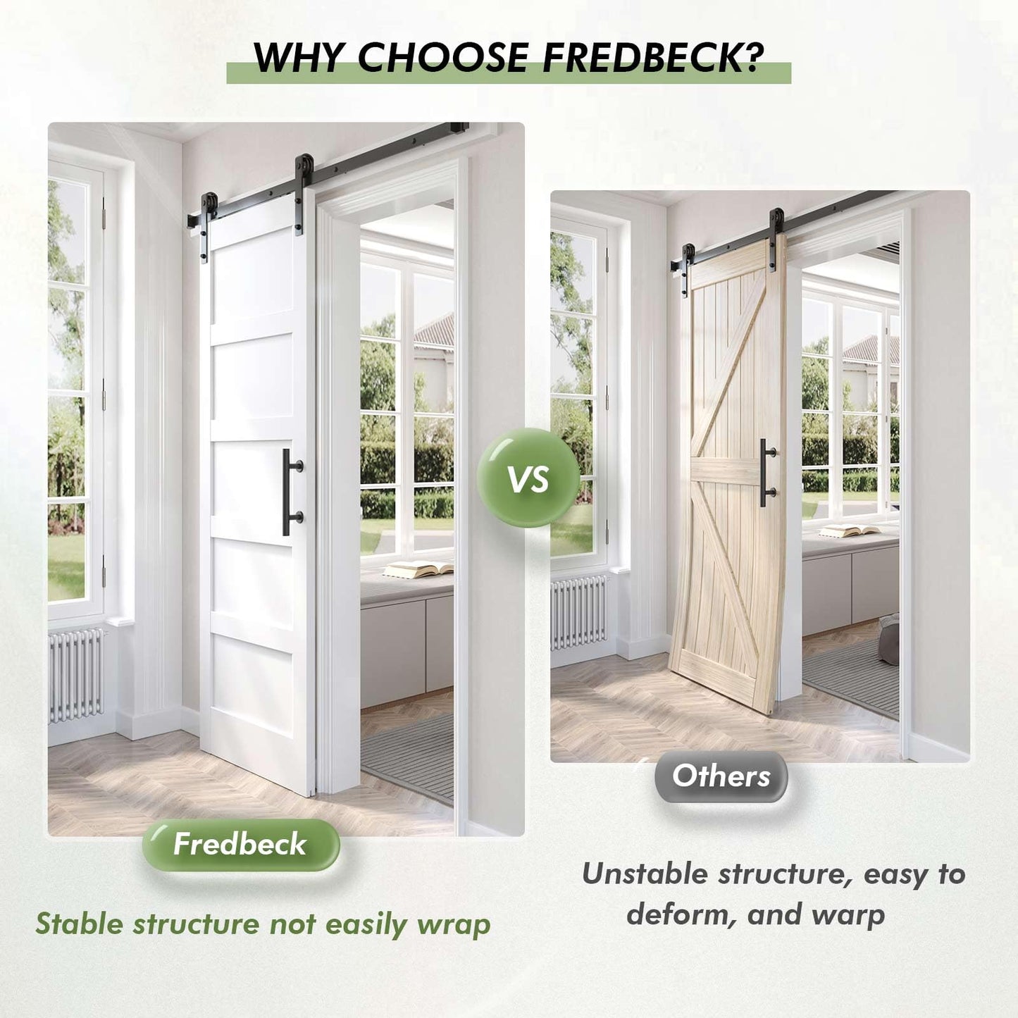Fredbeck 60x96 Inch White Sliding Barn Door Slab with 10ft Hardware Kit Included, 5-Panel,White Doors for Bedroom