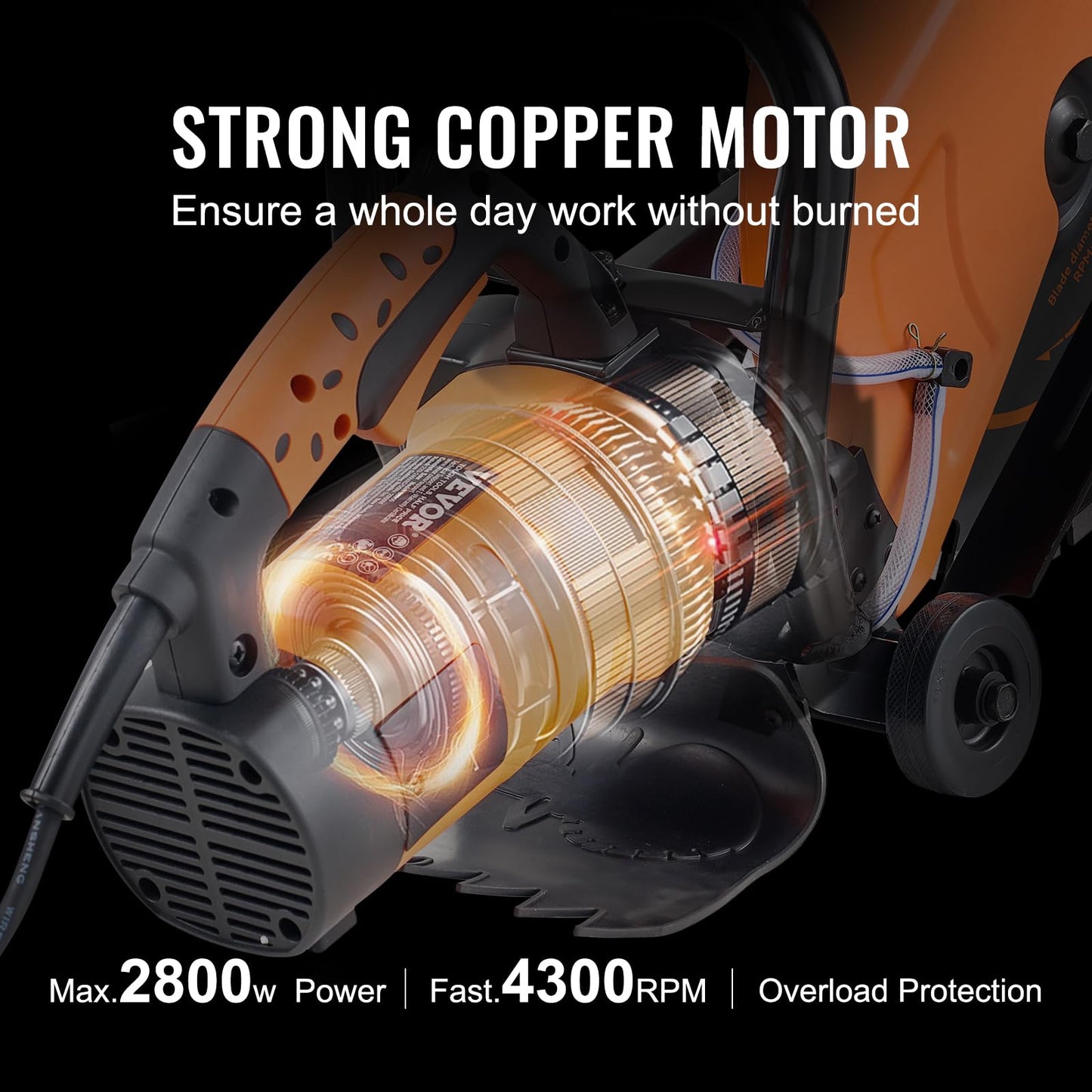 VEVOR Electric Concrete Saw, 14 in, 2600 W Motor Circular Saw Cutter with Max. 6 in Adjustable Cutting Depth, Wet Disk Cutter Includes Water Line, Pump and Blade, for Stone, Brick