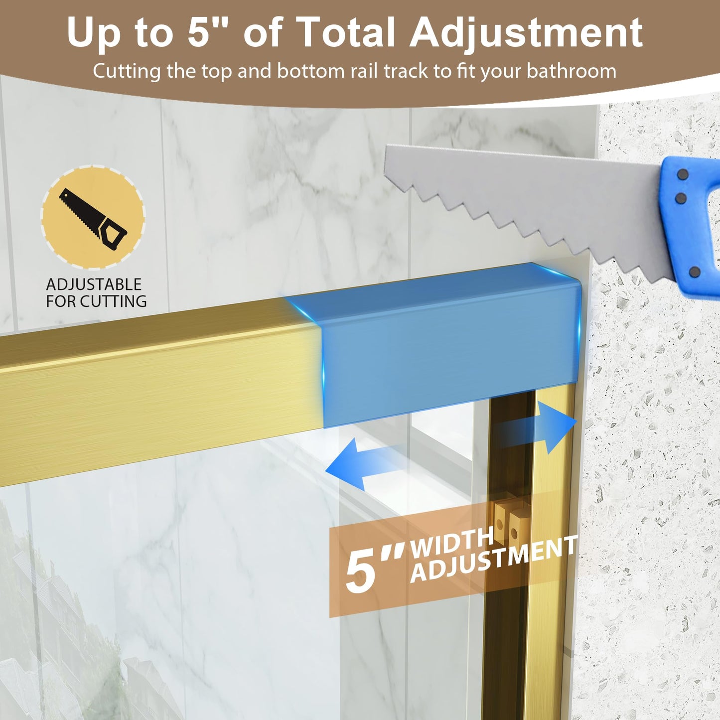 Double Sliding Shower Door 67-72" W x 72" H,Semi-Frameless Glass Shower Door with Nano Explosion-Proof Safety Film, 1/4"(6mm) Tempered Glass,Easy-Clean Bypass Walk-in Shower Door,Brushed Gold