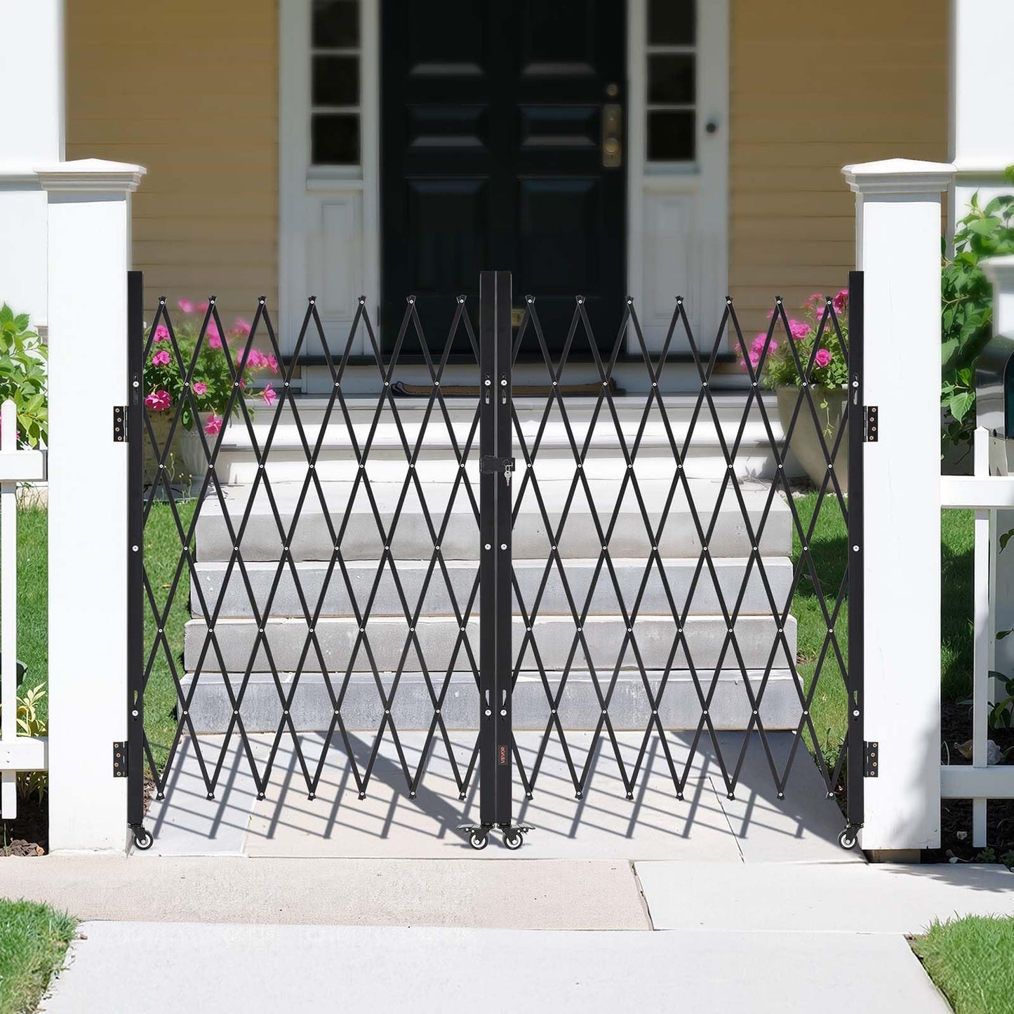 VEVOR Double Folding Security Gate, Lockable Scissor Gate with 360° Swivel Casters, Outdoor Barricade Steel Retractable Gates, for Entry Security, Garage, Warehouse & Pool, 145.67 x 63.19 in (W x H)