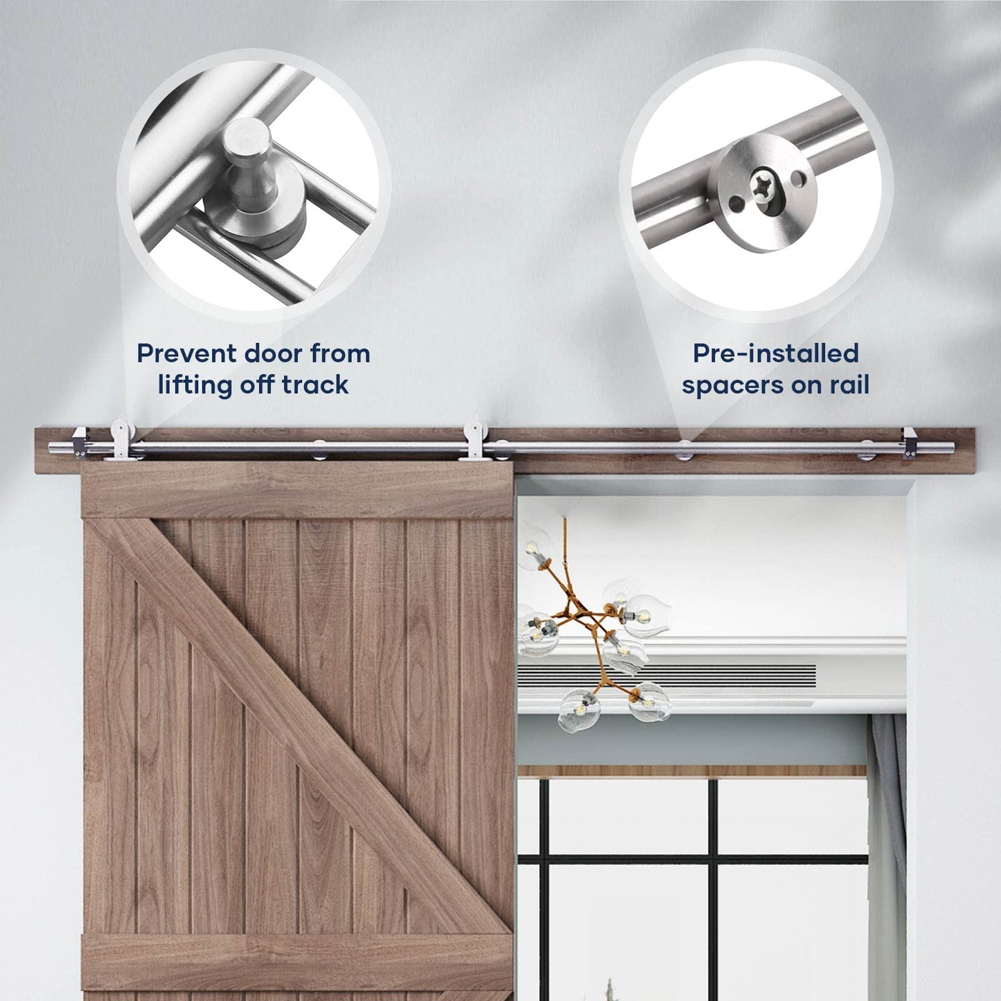 EaseLife 8 FT Top Mount Stainless Steel Sliding Barn Door Hardware Track Kit,Modern,Heavy Duty,Anti-Rust,Slide Smoothly Quietly,Easy Install (8FT Track Kit for 40"~48" Wide Single Door)