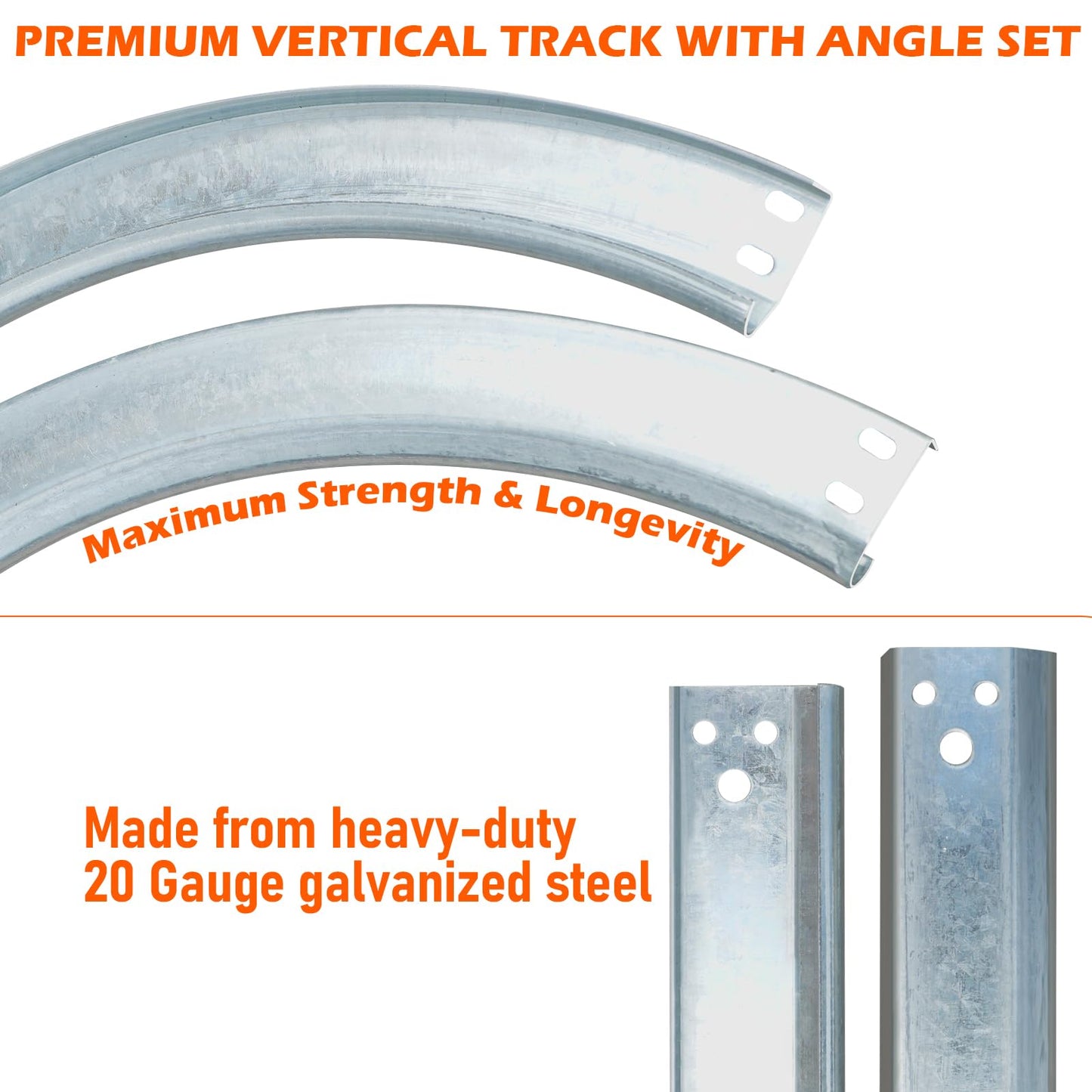 GLIMOVA w/12 Radius Garage Door Track for 7' Door | Total Length 8.5FT Garage Curved Track | Suits 2" Pulley | 1.5mm 20 Gauge Steel | Pair