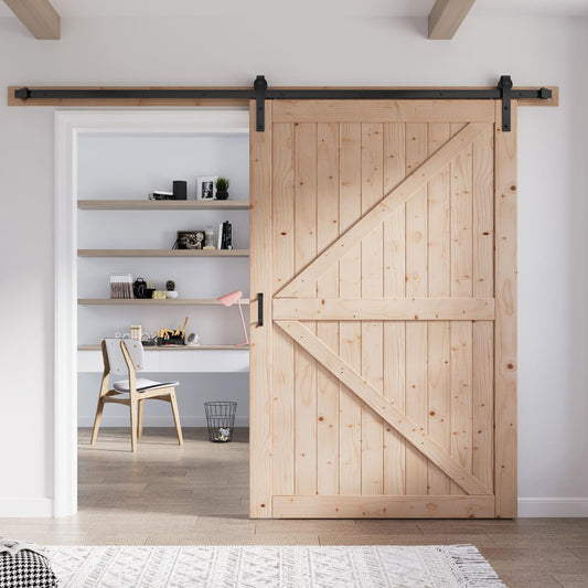 FREDBECK 54in x 80in Wood Barn Door with 9FT Barn Door Hardware Kit Included K Shape Solid Spruce Panel Need to Assembly