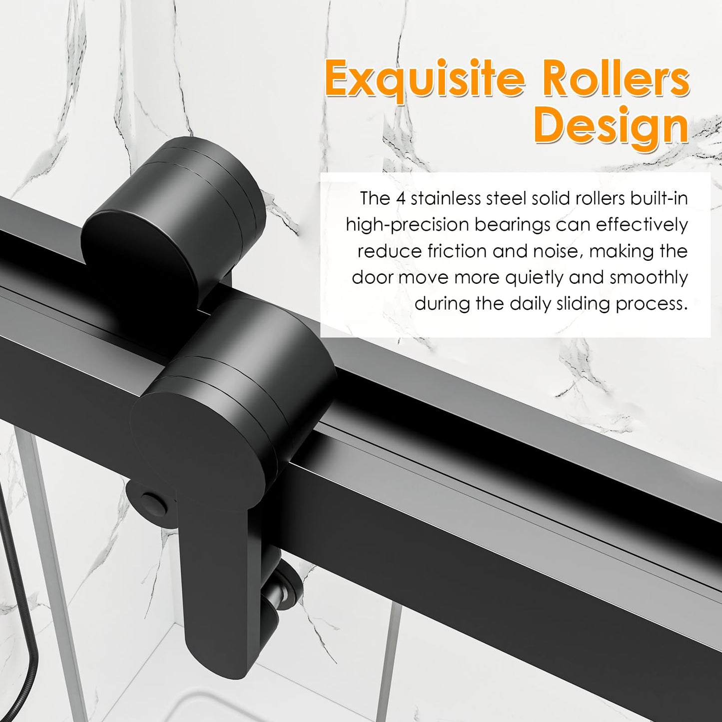 Shower Door 56-60" W x 76" H Double Sliding Shower Door, 5/16" (8mm) Shower Glass Door Easy-to-Clean Treated Clear Tempered SGCC Glass, Stainless Steel Frame & Roller Disk System, Matte Black Finish