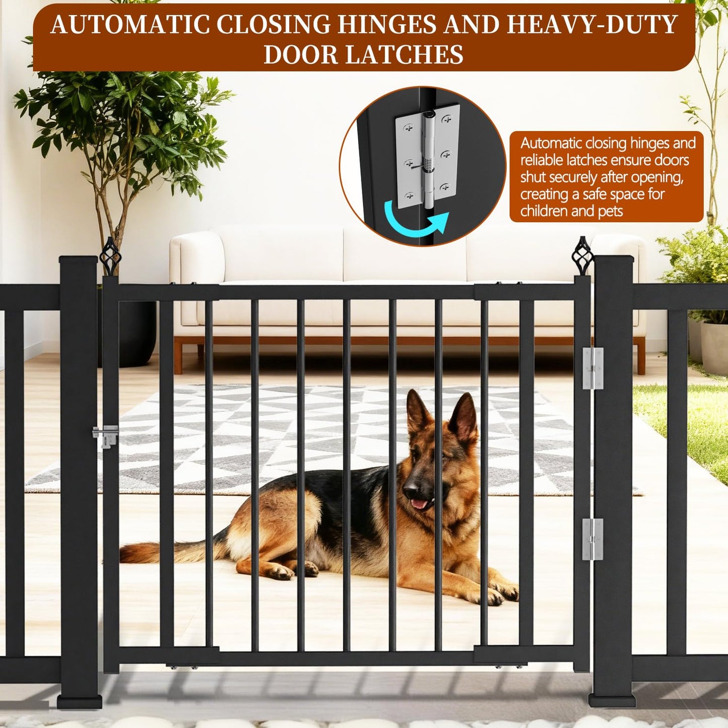Upgraded Expandable 3 to 4 FT.W x 37in.H，Heavy-Duty Deck Gates Outdoor with Latch, No Cutting Required，Outdoor Dog Gate， Fence Gate, Suitable for Decks, Patios, Gardens, Yards, (Auto-Closing Hinge)