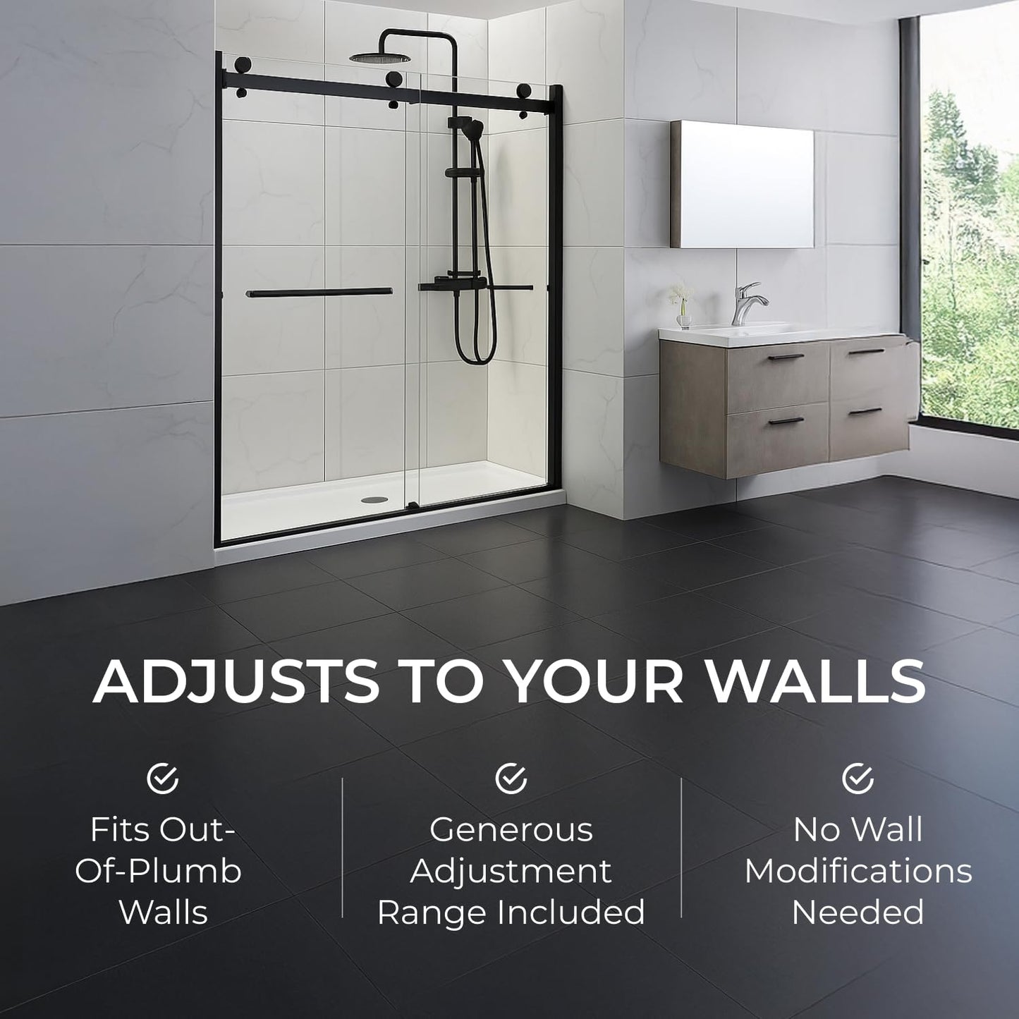 Frameless Double Sliding Shower Door 44-48 x 79 - SGCC Tempered Glass 3/8 Inch - Brushed Nickel Heavy Duty Hardware with Adjustable Wall Profiles by Fab Glass and Mirror