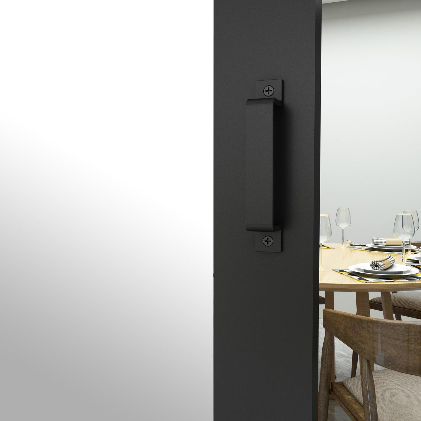 36 in. x 84 in. Mirrored Glass Black MDF Interior Sliding Barn Door with Hardware Kit and Door Handle