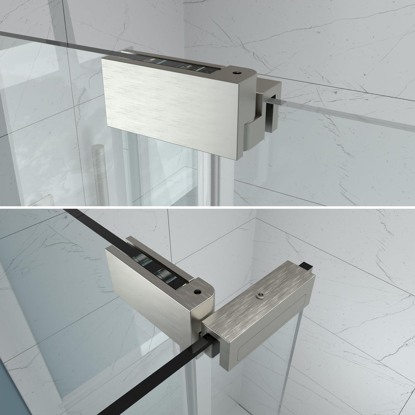 ComfyStyle 44-48" W x 70" H Frameless Pivot Shower Door, 5/16"(8mm) Clear SGCC Tempered Glass Shower Doors, Brushed Nickel Hinged Shower Glass Door, Reversible Installation