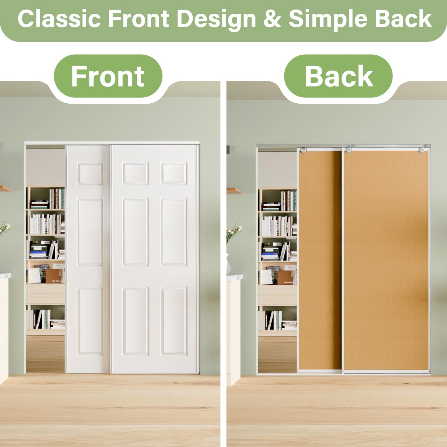 ARKHJEM Sliding Closet Door 60"(Double 31") x80, Raised Textured 6-Panel Hollow Core Bypass Closet Doors, Preassembled White Primed Paintable Door Panels with Top & Bottom Track Hardware Kit