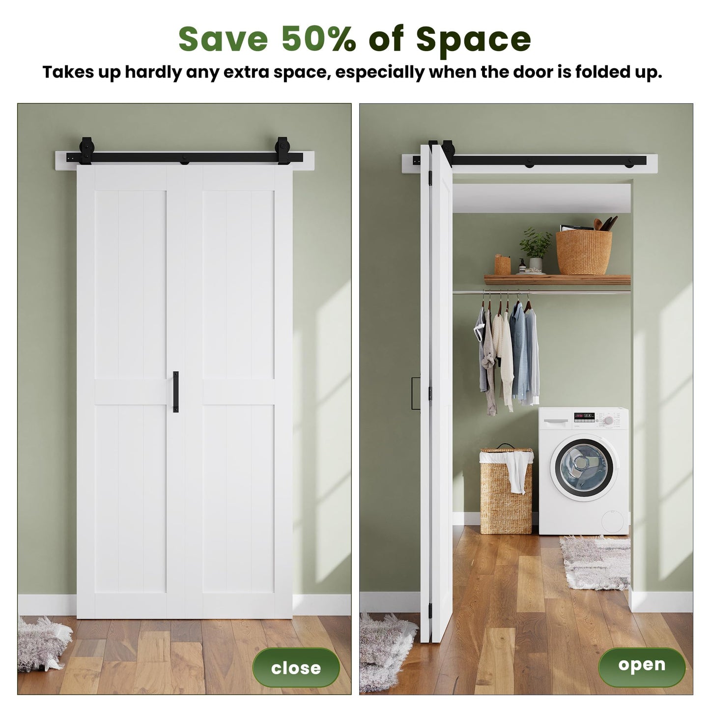SMARTSTANDARD Bifold Barn Door 24'' x 84'',Bi-Fold Sliding Closet Doors with Hardware Kit Included,28'' Track Kit for 2 Doors,Waterproof & Quiet,Pre-Drilled Holes Easy Assembly,White