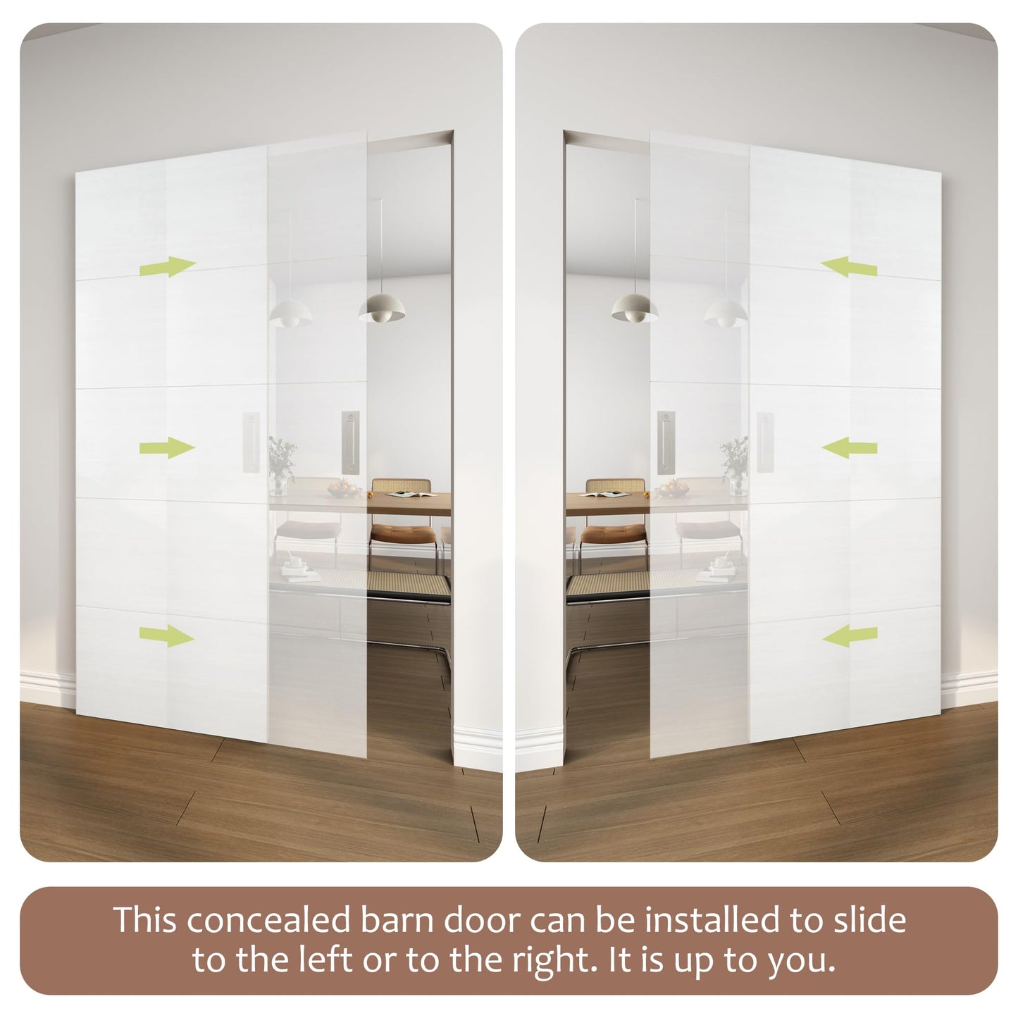 JUBEST 36"x84" Concealed Sliding Barn Door with Horizontal Groove and Soft Close Hardware Kit, White Flush Hidden Door for Opening 32"-34"x80", Waterproof and Smooth Sliding, for Interior Using