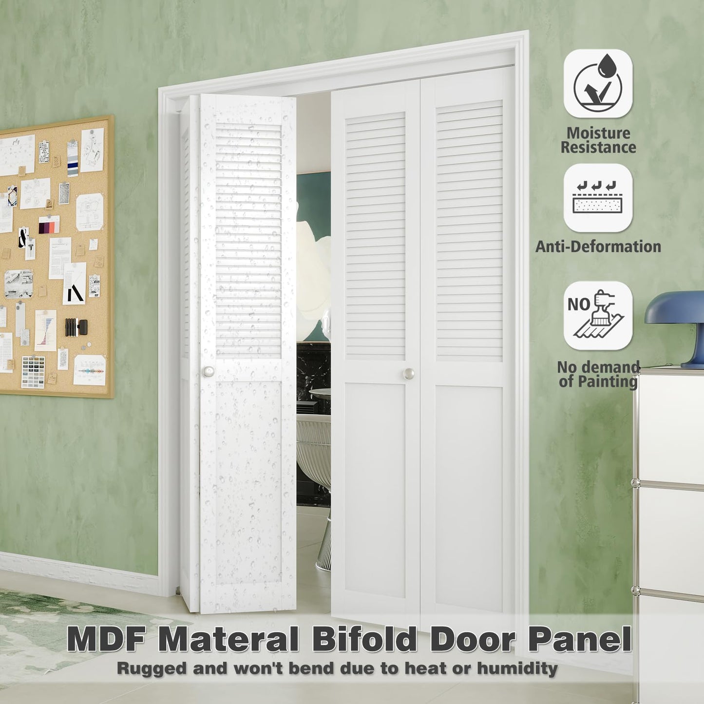 ARKHJEM Louver Closet Door, Half-Panel Bi-Fold Doors for 24in×80in Opening, Finished Interior Door Slab, Folding Doors with Hardware, MDF&PVC, White