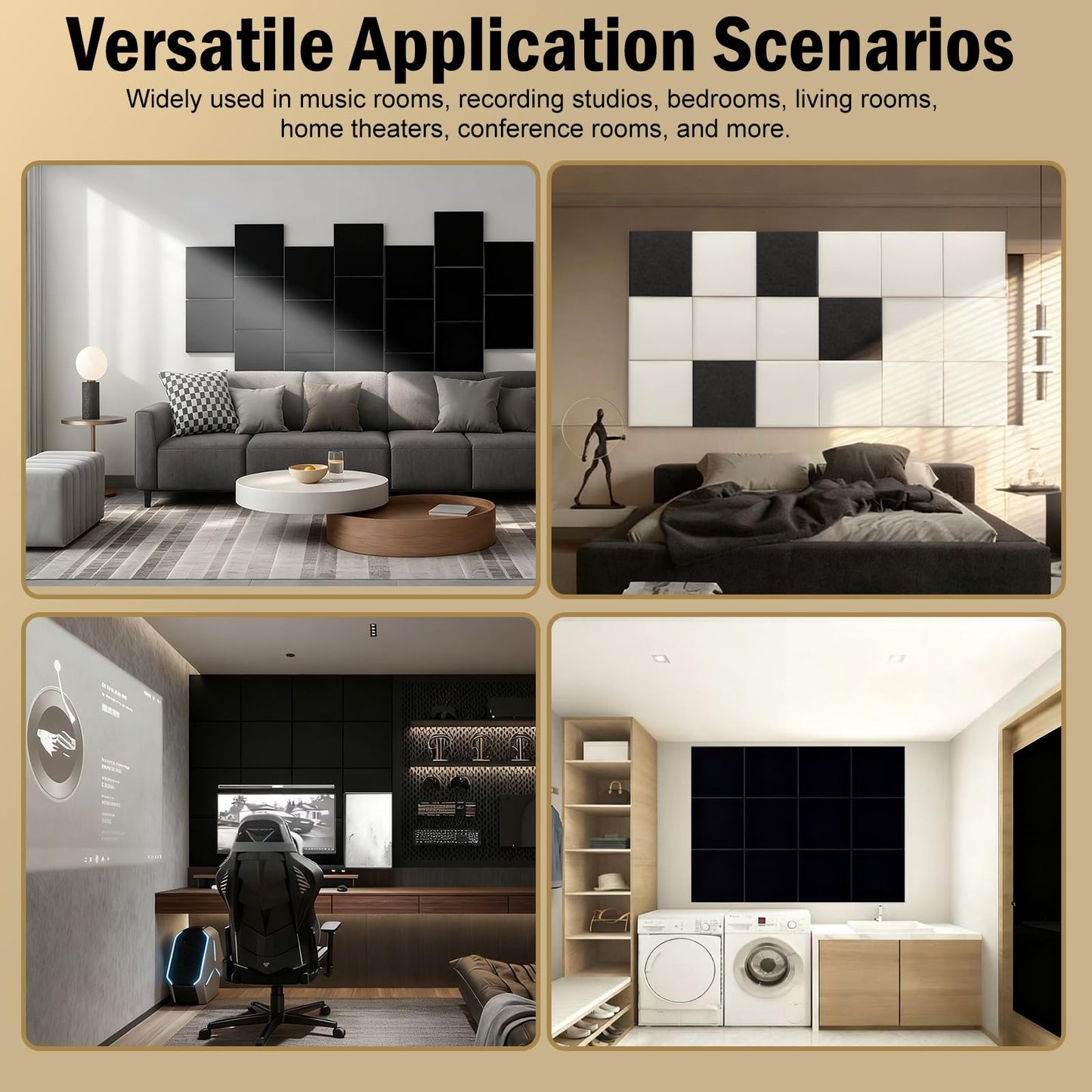 12Pack Acoustic Wall Panels Panels High Density Sound Dampening Panels 0.4" x 12" x 12" Square Acoustic Panels for Home Office Recoding Studio with self Adhesive Acoustic Panels.