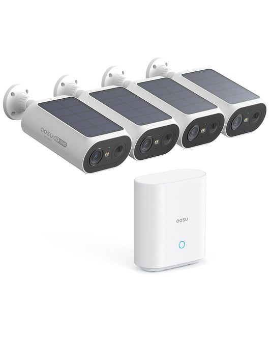 aosu Solar Security Cameras Wireless Outdoor, 2Mins DIY Installation, No Subscription Required Cameras for Home Security System, Local Storage, 2K Color Night Vision, 2.4&5GHz WiFi, 4 Cam-kit