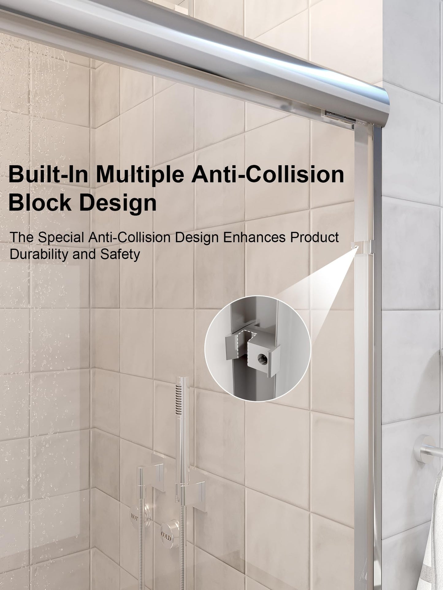 Glass Shower Door, 56"-60" W x 72" H Sliding Shower Door, Aluminum Semi-Frameless & 1/4"(6mm) Clear Tempered with Explosion-Proof Film Nano Coating Shower Door Fit for Walk in Shower, Chrome Silver