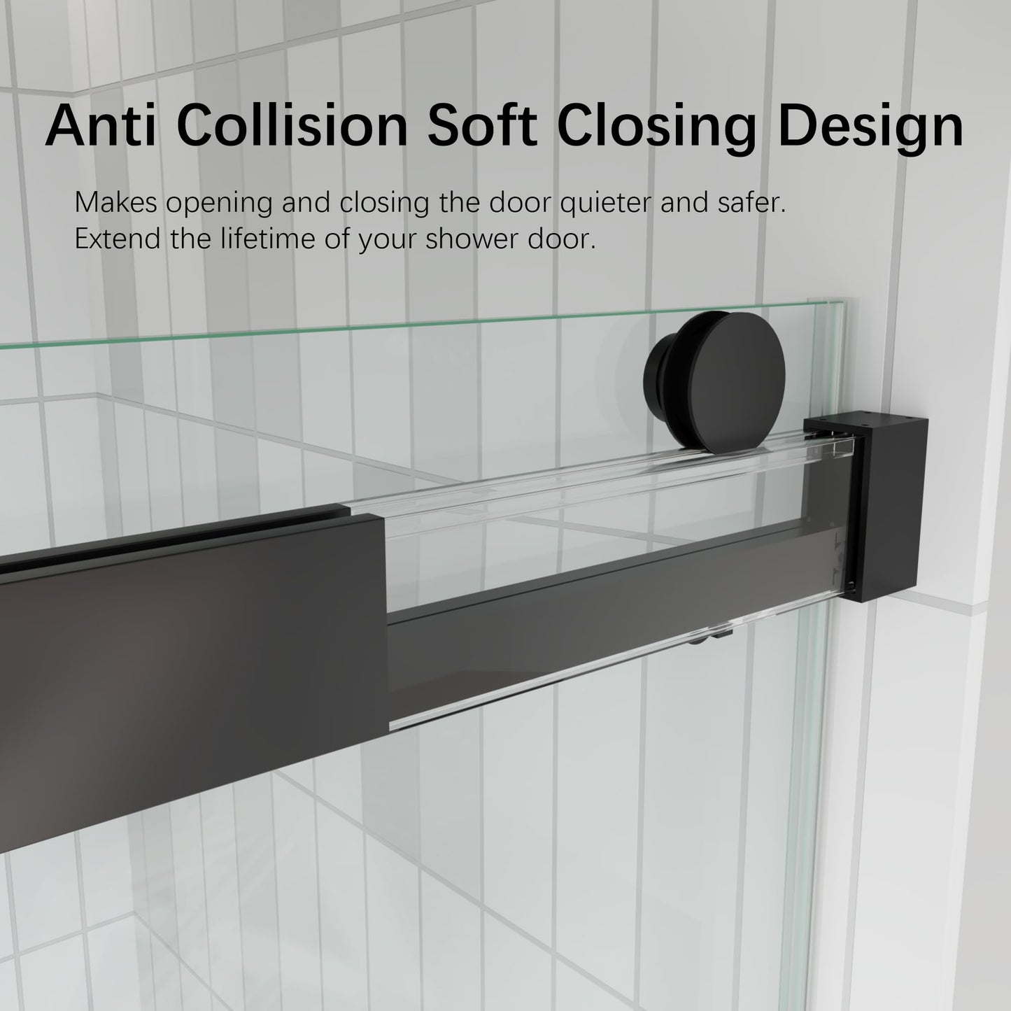 FEKEWIO Frameless Shower Doors 62-66" W x 76" H Double Sliding Soft Close 3/8"(10mm) Clear Tempered SGCC Shatterproof Glass Width Adjustable, DS13- Matte Black