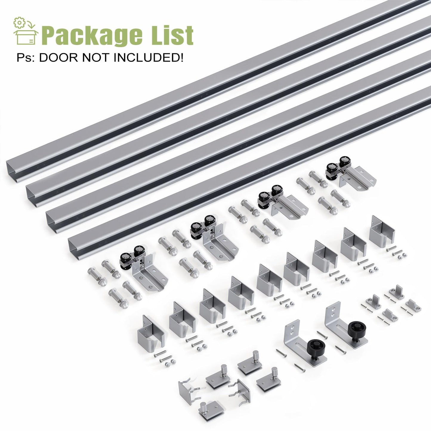 Easelife 16FT Exterior Sliding Barn Door Hardware Kit, Box Rail Track, 450lb Capacity, Sliver Weather-Resistant Steel, Wall Mount System for Outdoor Use, Fit Double 48in Door