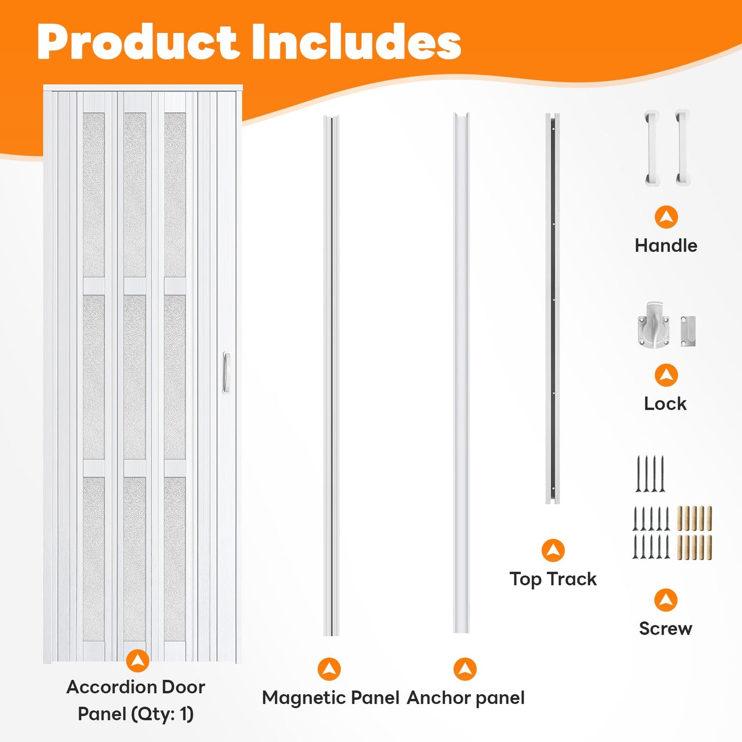CCBOYSHARDWARE 30X80inAccordion Door with Frosted Acrylic Panels, Privacy PVC Folding Door with Lock & Handle, Double Magnetic Bifold Door for Closet, Pantry& Room Divider,Easy to Clean,Trimmable