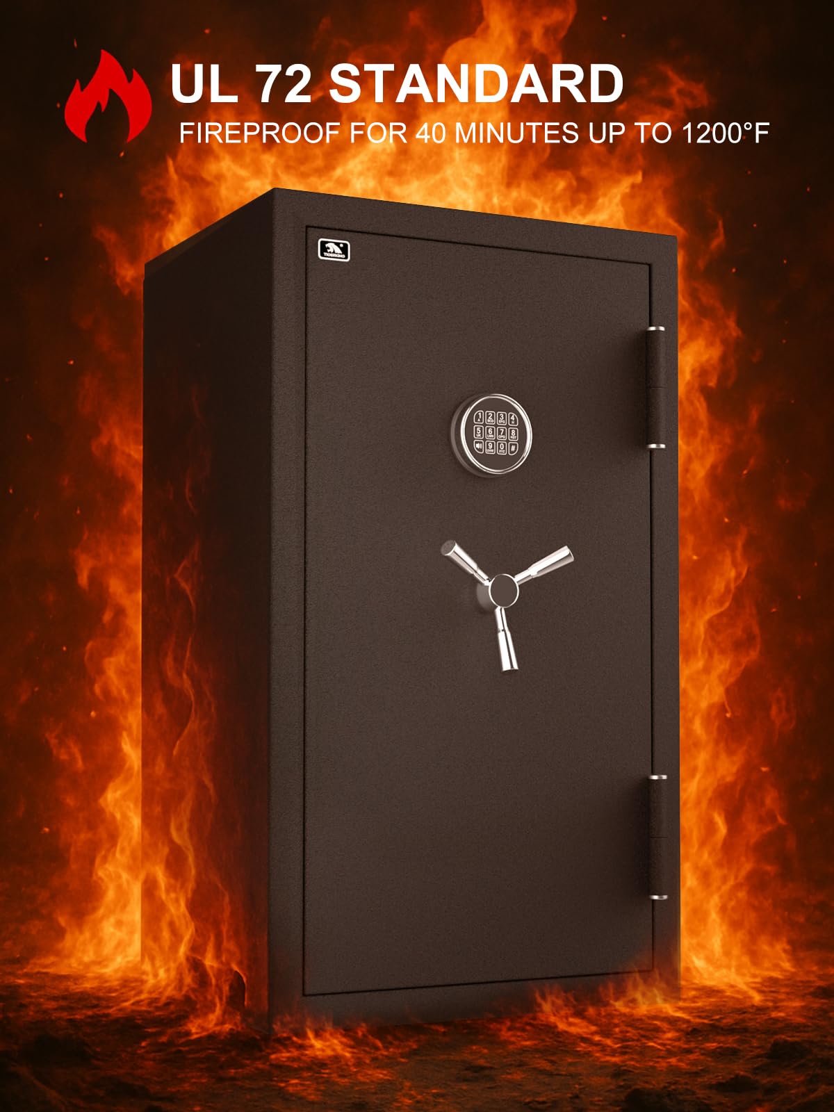 TIGERKING 8.78 Cu Ft Fireproof and Waterproof Safe with Digital Lock, DIY Pegboard Door, Heavy-Duty Steel Large Floor Safe for Home & Office, 40-Min 1200°F Fireproof & 72-Hr Waterproof Protection