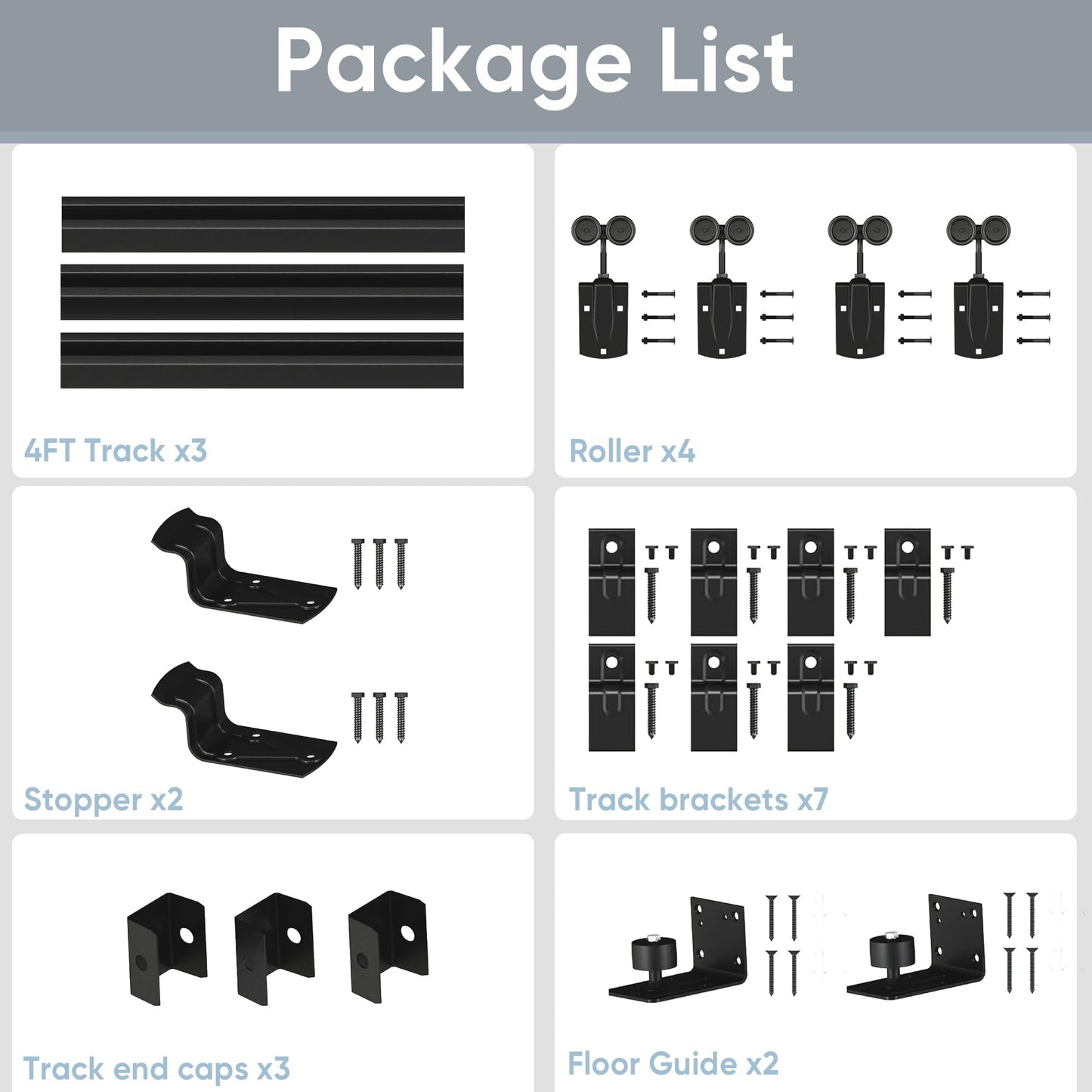 JUBEST 12FT Box Rail Exterior Barn Door Hardware Kit, Heavy Duty Sliding Door Track Kit Wall Mount Door Hardware Kit for Two Doors System(Doors Not Included), Black