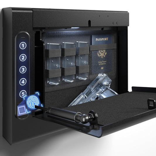 XDeer Biometric Wall Safe without Gas Strut for Quick Access, Hidden Storage for Full-Size, LED Light, Silent Mode, and Backlit Digital Keypad S008QG (S008) (With Gas)