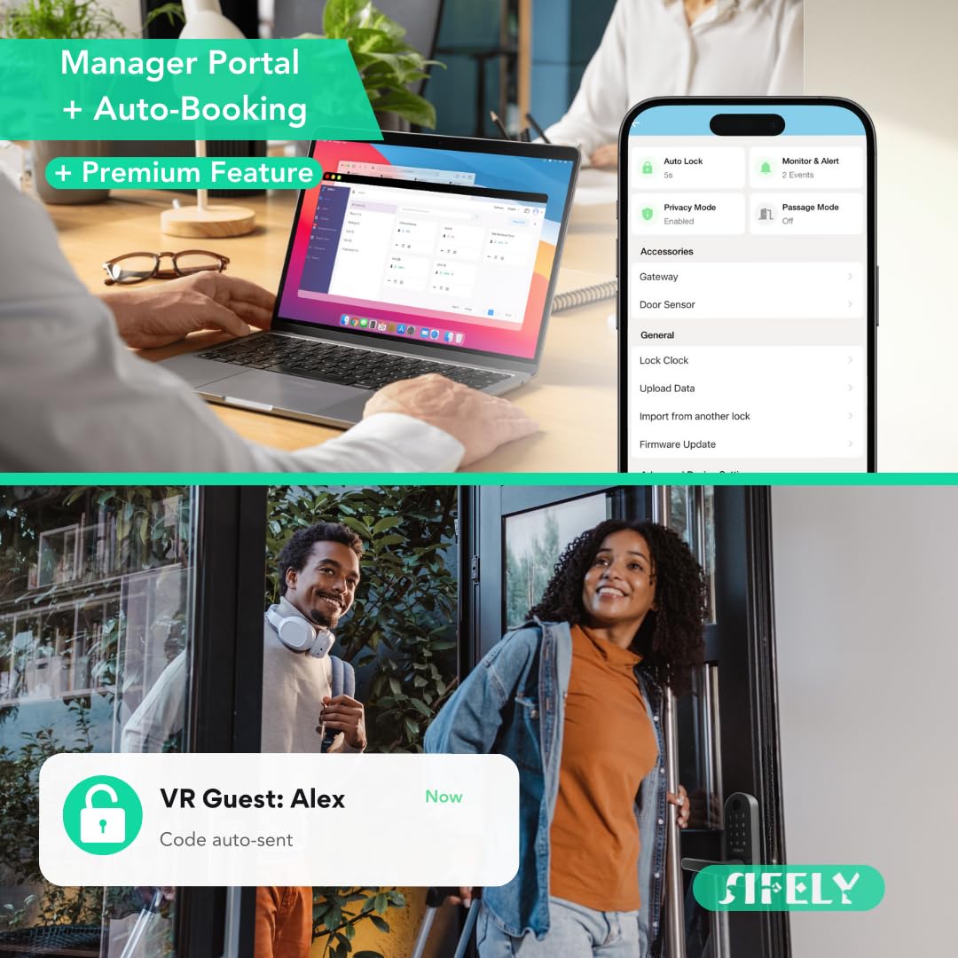 Built-in WiFi Fingerprint Smart Door Lock with Handle & Keypad – Remote Access & Auto-Lock, Keyless Entry for Home, Airbnb & Rental, 6-in-1 Unlock: Code/Card/App/Key, Compatible with Alexa & Google