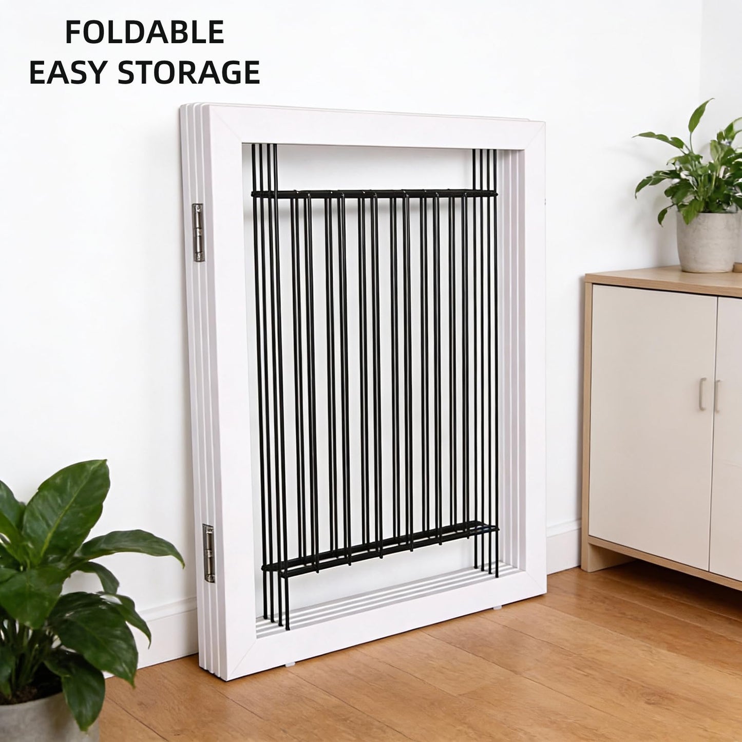 ZJSF Freestanding Dog Gate Indoor, Foldable Dog Fence for Doorways,Hallways or Stairs, Sturdy Wood Extra Wide Pet Gate with Support Feet,White,24 "Height-4 Panels