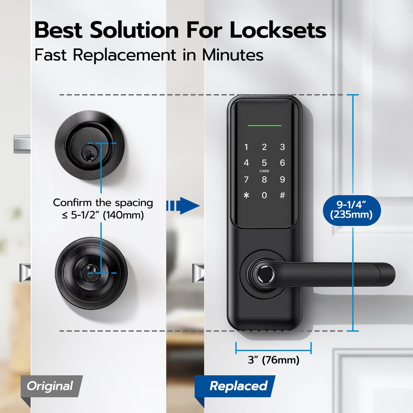 Fingerprint Smart Door Lock with Handle: Keyless Entry Keypad Lock for Front Door, Nyboer Electronic Digital Lock, Lockset Replacement for Exterior Doors