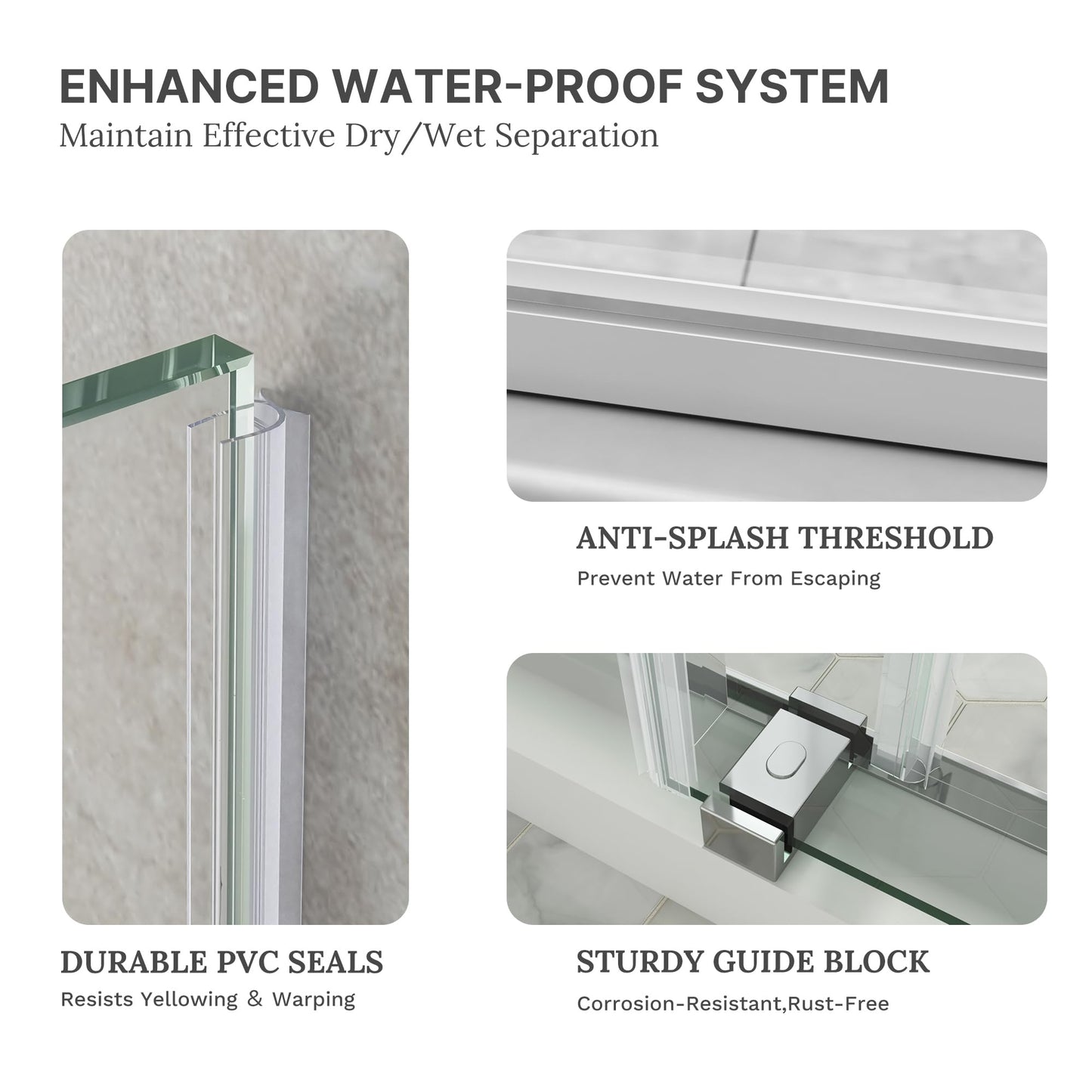 Frameless Double Sliding Shower Door, 44-48" W x 76" H, 3/8" (10mm) SGCC Certified Clear Tempered Glass, Width Adjustable, Double Towel Bars, Square Guide Bar, Stainless Steel Hardware, Chrome