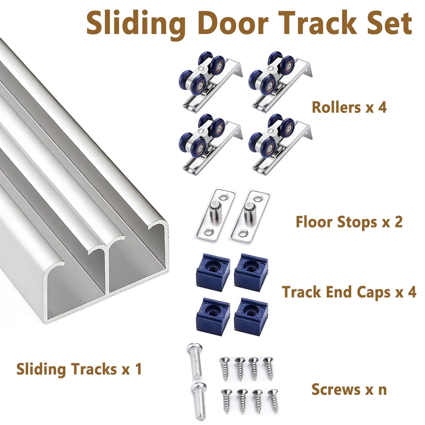 Hanging Bypass Sliding Door Hardware Kit, Ceiling Mount Double Rail System, Aluminum Track for Bedroom Closet Bathroom Single/Double Door(Silver,380cm/150 inch)