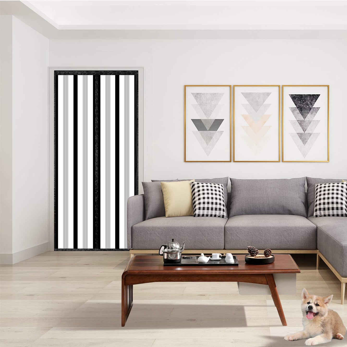 Insulated Door Curtain, Magnetic Thermal Door Cover Screen Door Self-Closing Privacy Magnetic Screen Door Hands Free for Patio, Kitchen, Bedroom, Air Conditioner Room, Fits Doors up to 36" x 82",Black