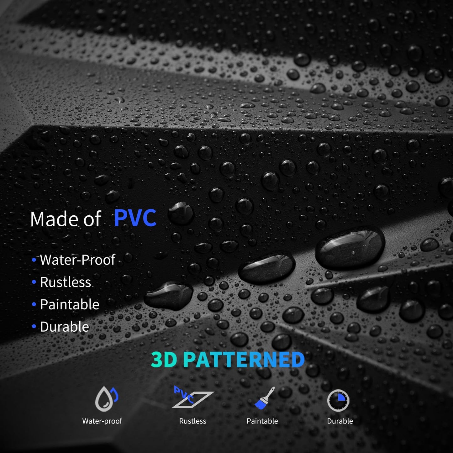 Art3dwallpanels 50 Pack 3D Wall Panel Diamond for Interior Wall Décor, PVC Flower Textured Wall Panels for Living Room Lobby Bedroom Hotel Office, Black, 12''x12''
