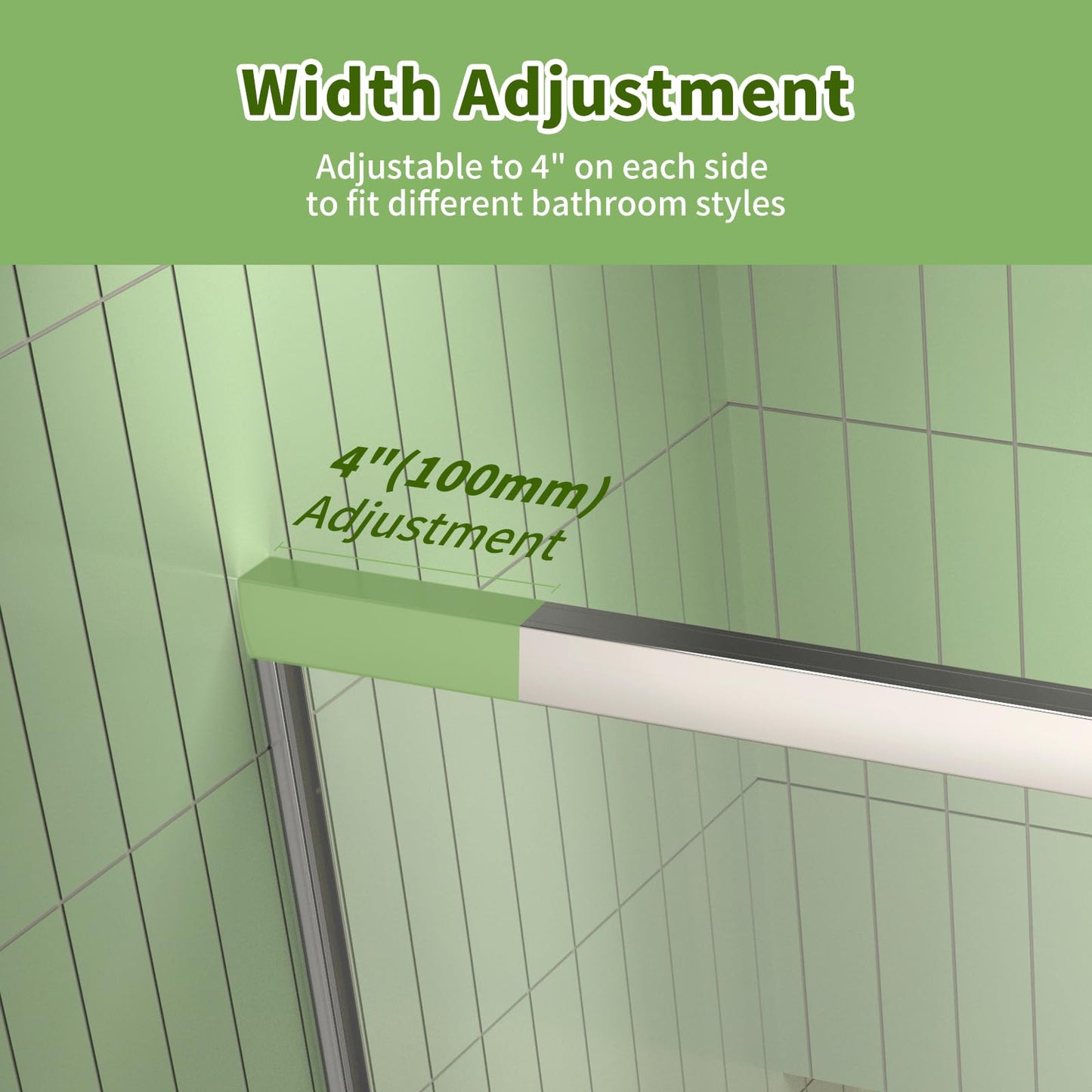 ACE DECOR 44-48" W x 70" H Semi-Frameless Shower Door, Double Sliding Shower Door with 1/4" (6mm) Clear SGCC Tempered Glass, Chrome Finish Shower Doors, Reversible Installation
