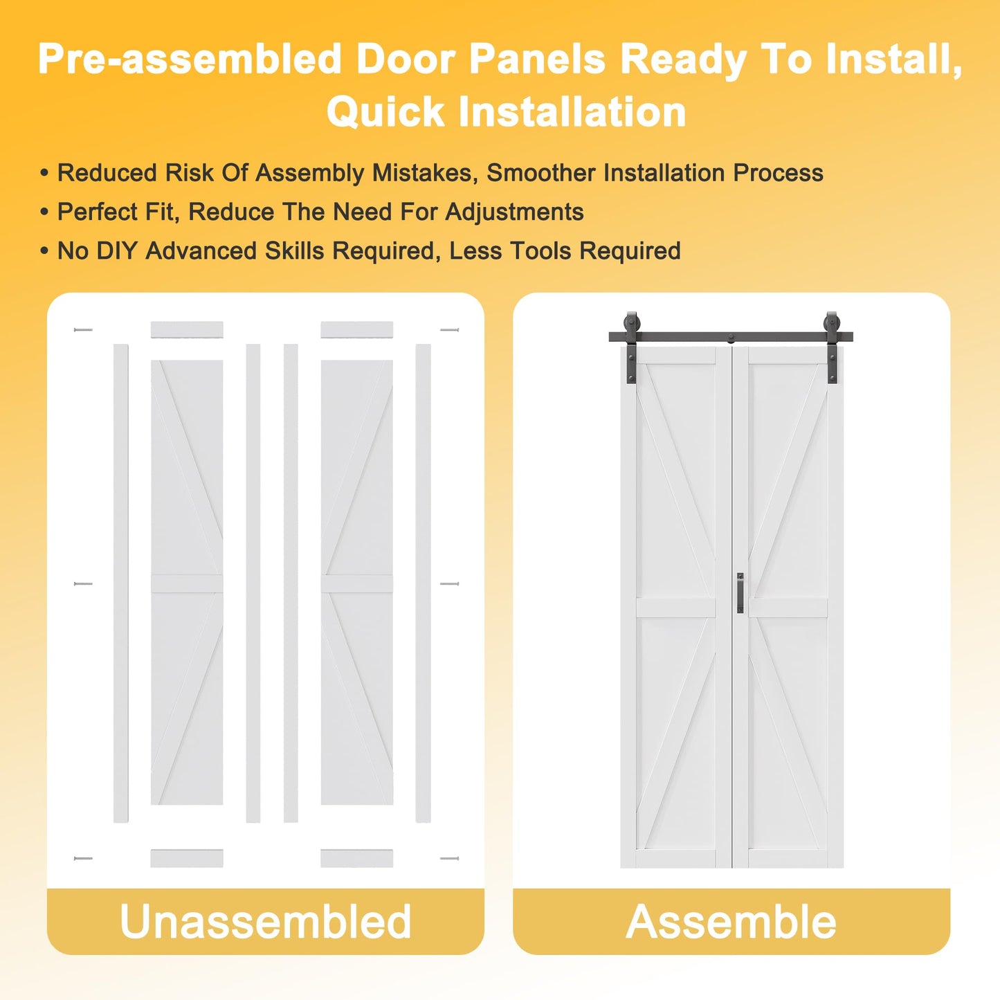 Bifold Barn Door - Pre-Assembled Panels with Sliding Hardware Kit Set, Solid Core Bifold Sliding Barn Doors, Water-Resistant Pre-Finished Bi Fold Barn Door, Easy Assembly, K-Shape, 25" x 84"