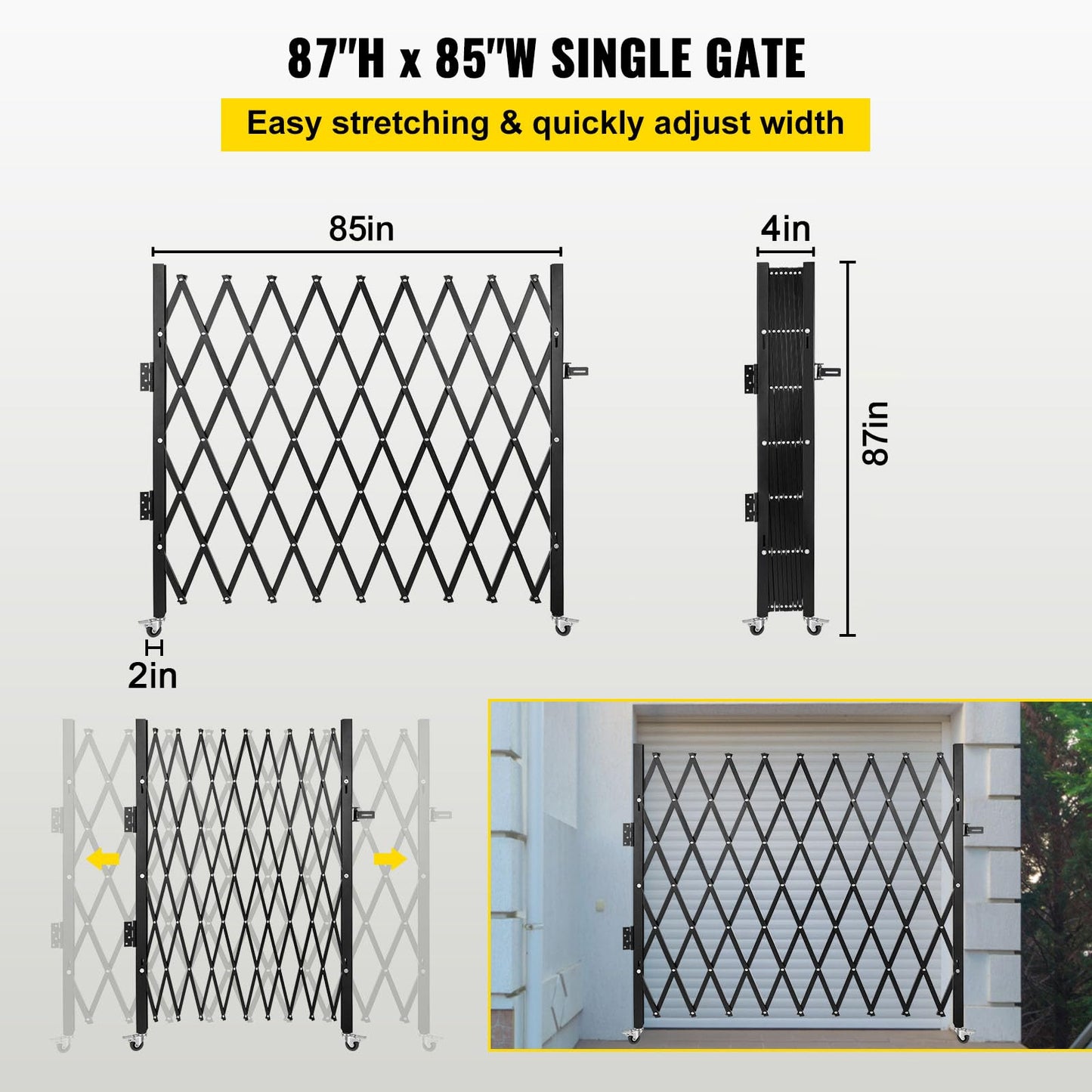 VEVOR Single Folding Security Gate, 7 ft H x 7 ft W Folding Door Gate, Steel Accordion Security Gate, Flexible Expanding Security Gate, 360° Rolling Barricade Gate, Scissor Gate/Door with Padlock