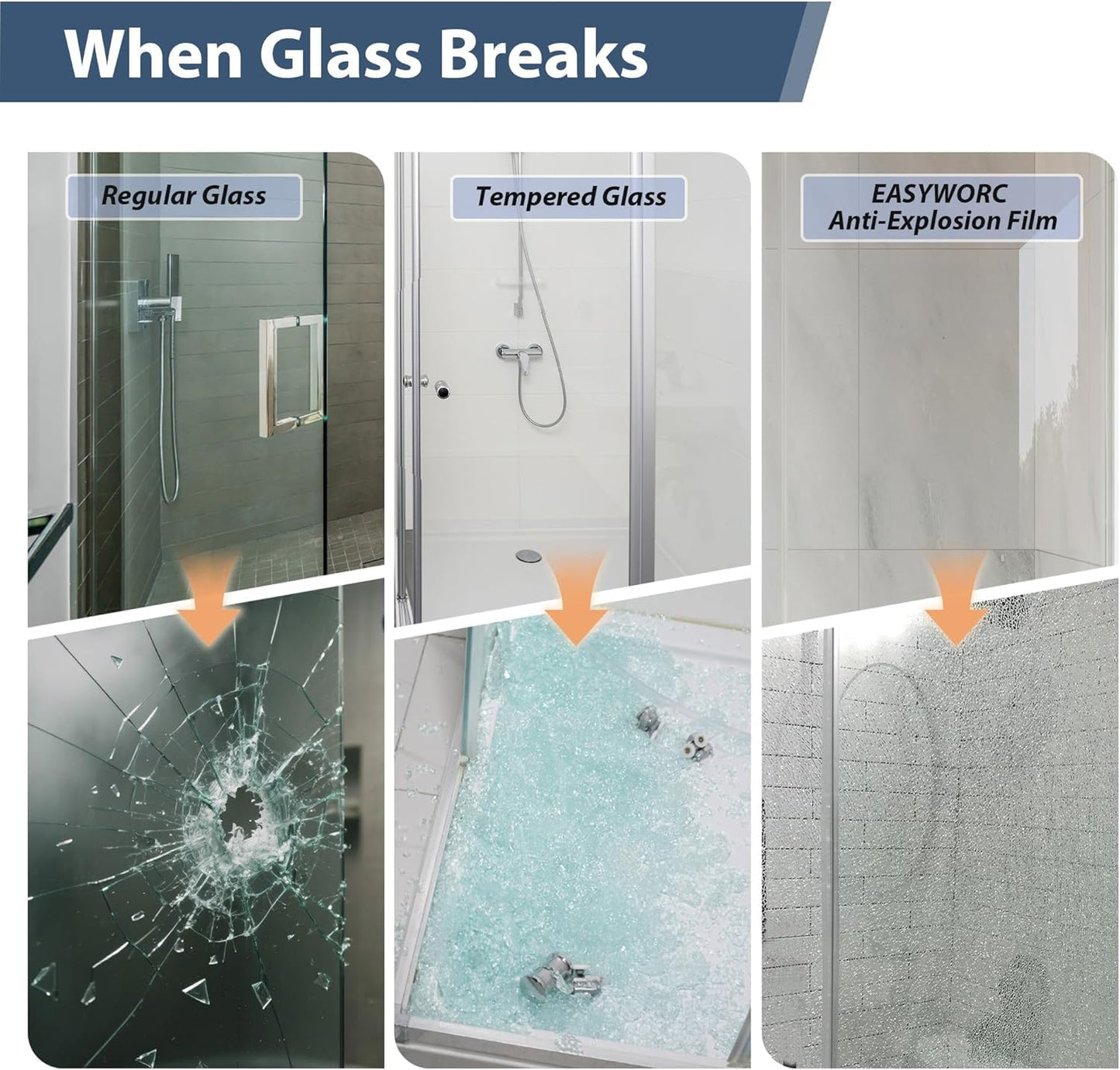 EASYWORC Semi Frameless Pivot Shower Door 42-48" W x 72" H, Swing Shower Glass Doors with Nano Explosion-Proof Film Tempered Glass 1/4"(6mm) Reversible Installtion, Brushed Nickel Finish
