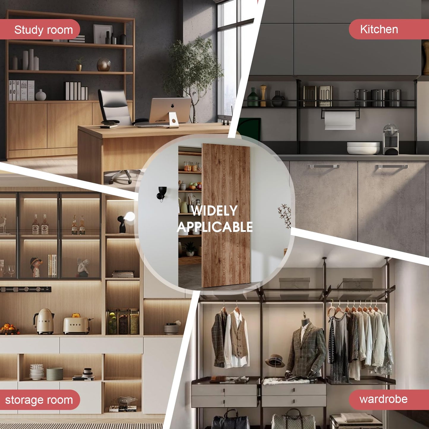 34" Concealed Sliding Barn Door Hardware Kit with Soft Close Mechanism for 26in Passage Opening, Hidden Sliding Door Hardware, Wall Mount for Interior Wooden Door (NO Door)