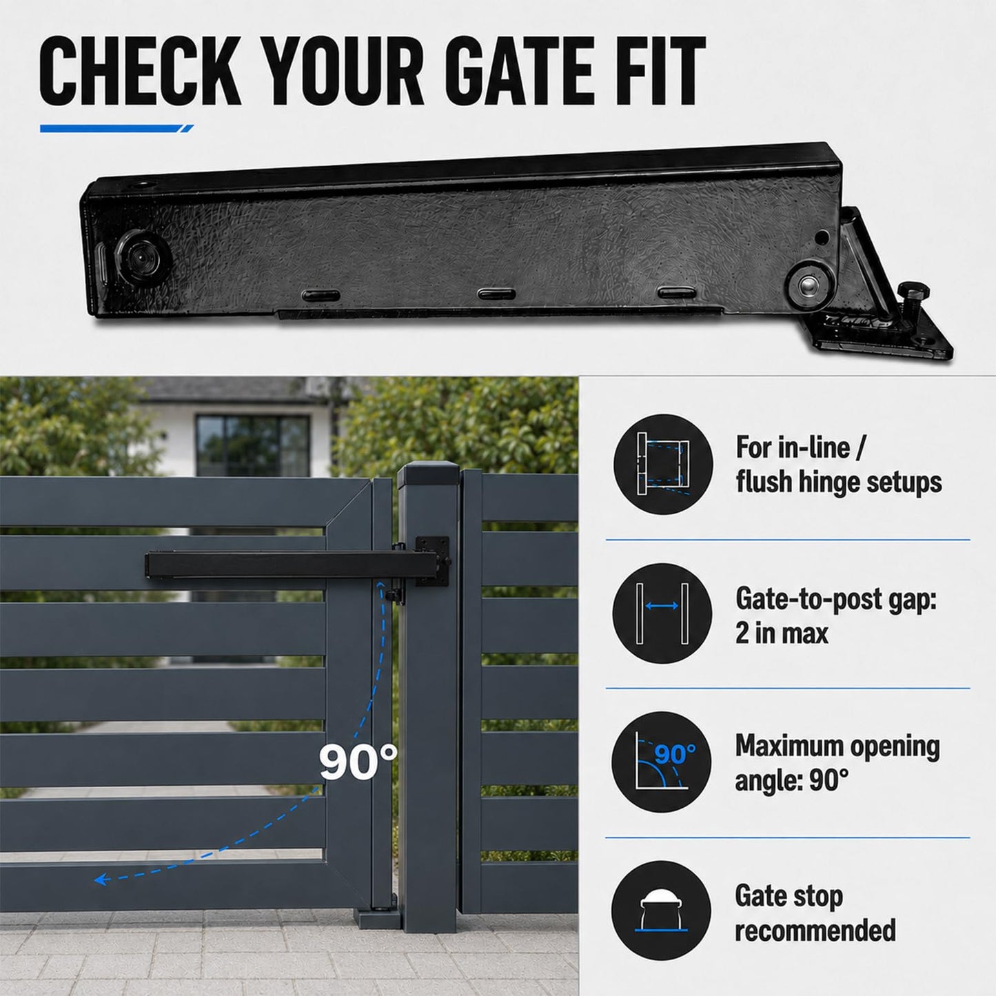 TB175 Outdoor Hydraulic Gate Closer with Adjustable Speed Function, Designed for Automatic Door Closure in Settings Such as Pools, Gardens, or Restricted Areas.