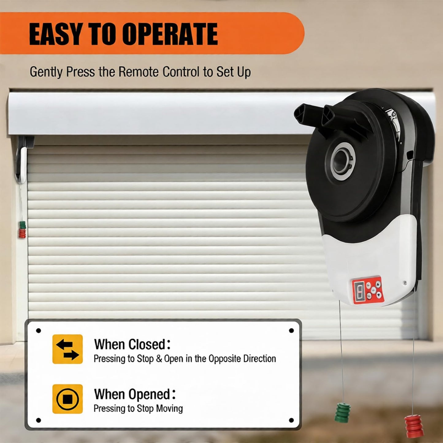 100W Auto Roller Door Opener, 800N Commercial Side Mount Garage Rolling Opener, AC110V Garage Door Opener Roller LED Indicator Light w/Two 164ft Control Distance Controls, Two Hanging Handles