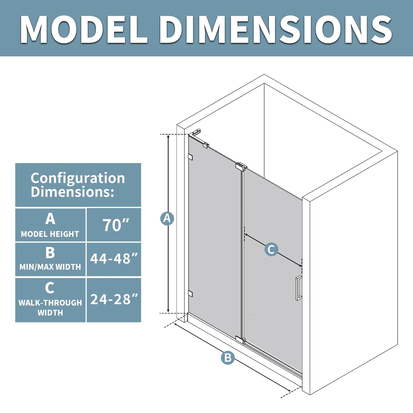 ComfyStyle 44-48" W x 70" H Frameless Pivot Shower Door, 5/16"(8mm) Clear SGCC Tempered Glass Shower Doors, Brushed Nickel Hinged Shower Glass Door, Reversible Installation