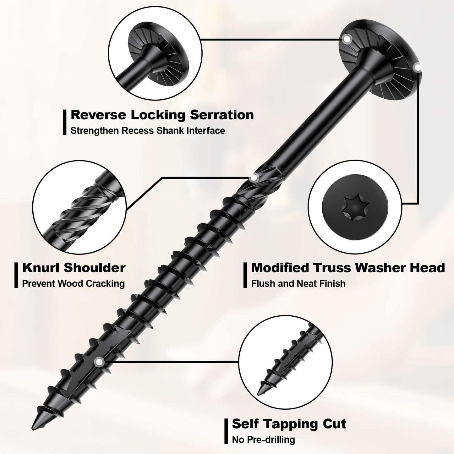 FMhotu #14 Heavy-Duty Wood Screws, Star Drive Deck Screws, Rust Resistant Timber Screws for Timber/Log/Landscaping Wood (2-7/8 Inch,50Pcs,Black)