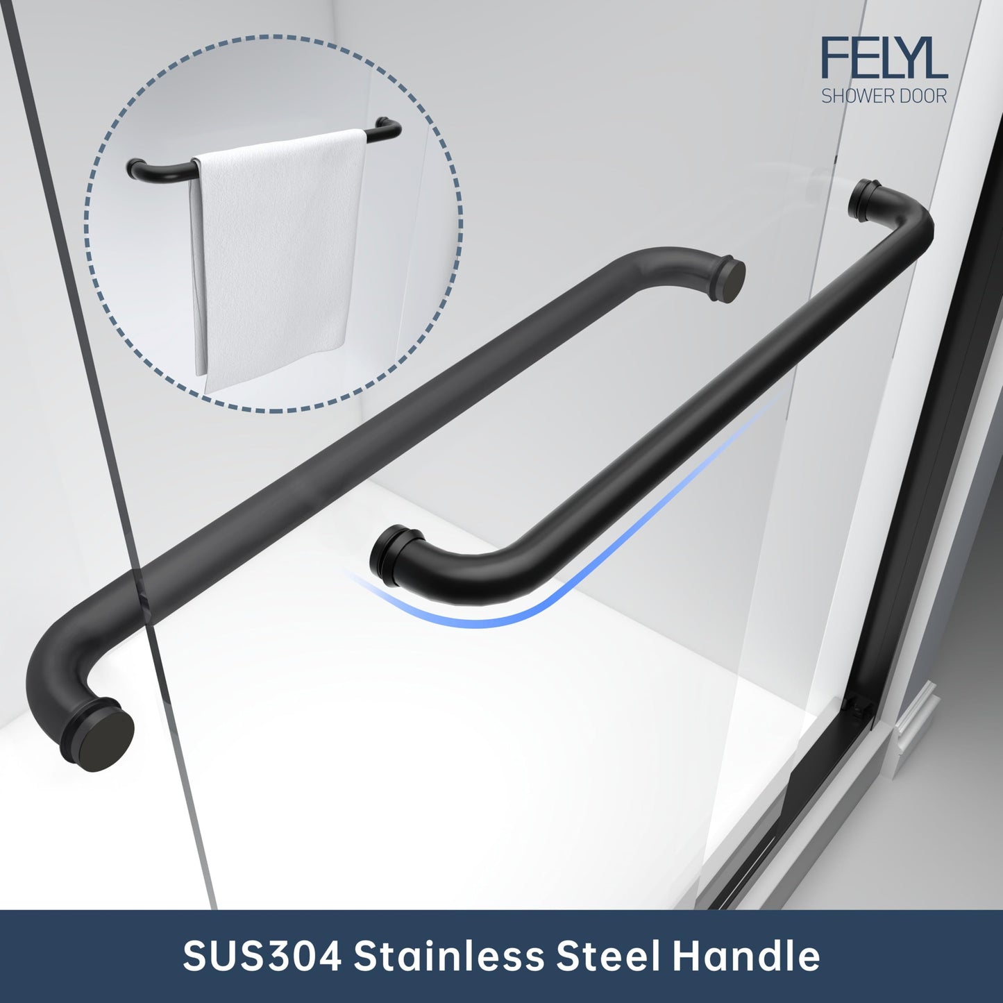 FELYL Double Sliding Shower Door 61-66" W x 72" H, Matte Black, Bypass Shower Door, Clear Glass, Framed, 1/4" (6mm) Tempered Glass