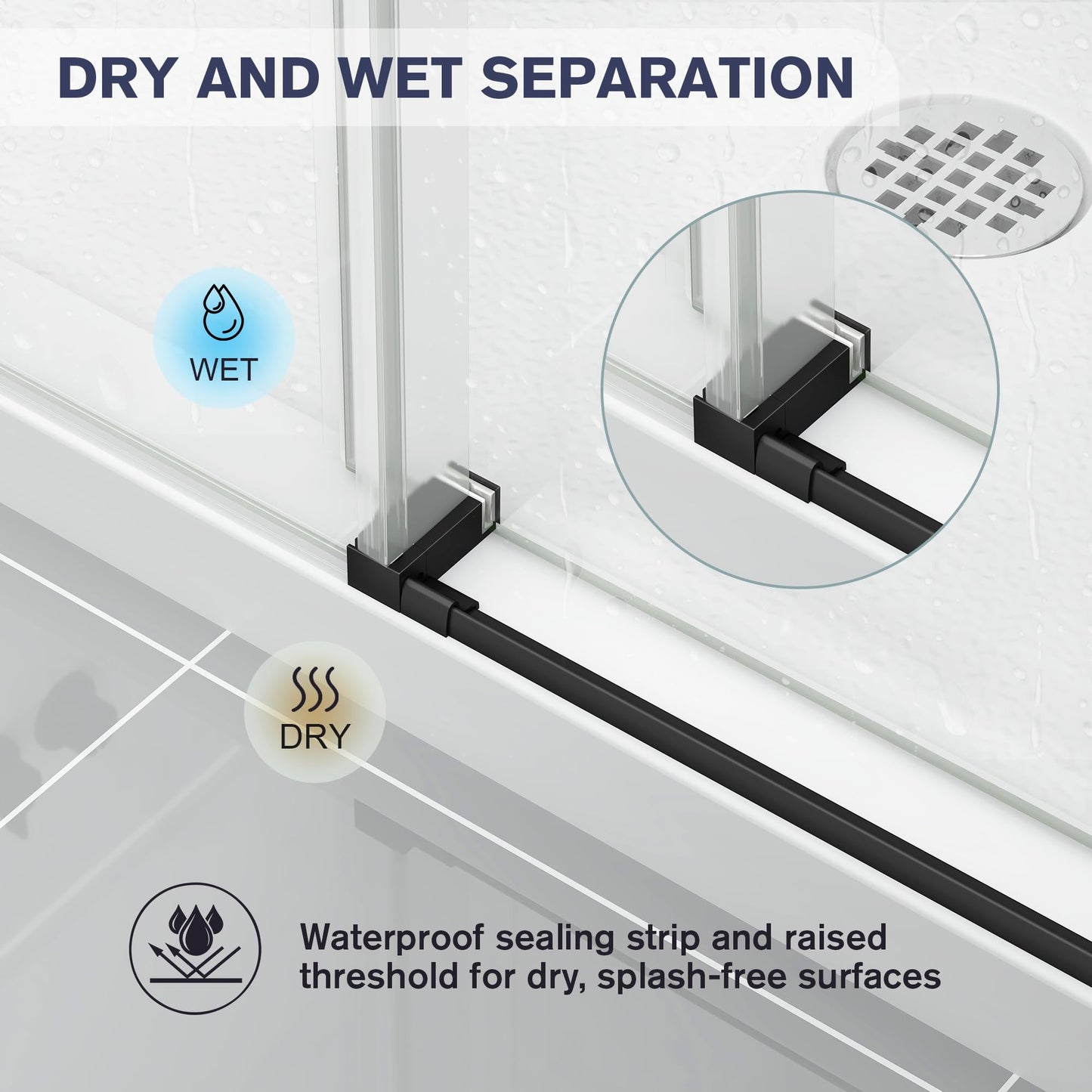 EASYWORC Frameless Shower Door, 43-48" W x 76" H Sliding Glass Shower Door, 1/4''(6mm SGCC Tempered Glass with Explosion-Proof Film Nano Coating in Matte Black Finish