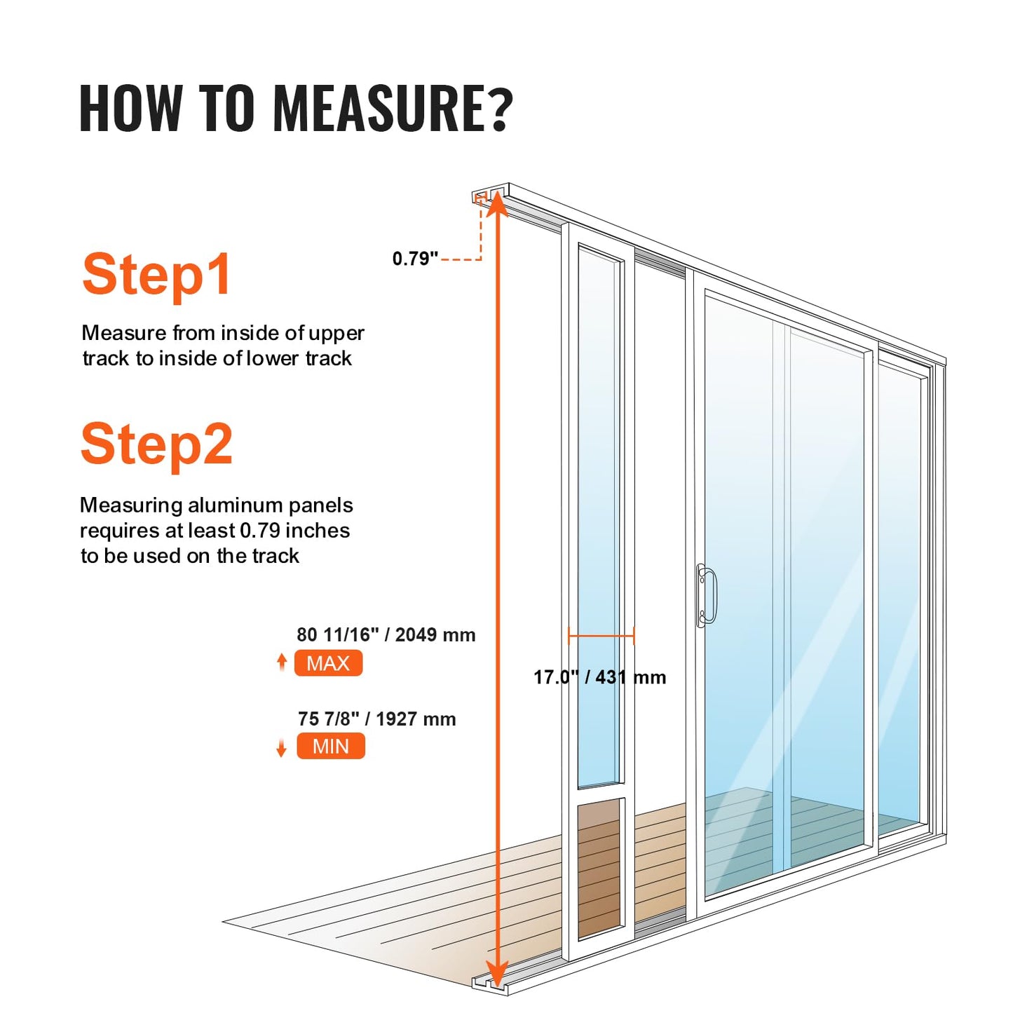 VEVOR Dog Door for Sliding Glass Door, 75 7/8"-80 11/16" Adjustable Height Doggy Door for Sliding Doors, Aluminum Frame Tempered Glass Pet Door with Hinge Structure Flap and Lock (X-Large)