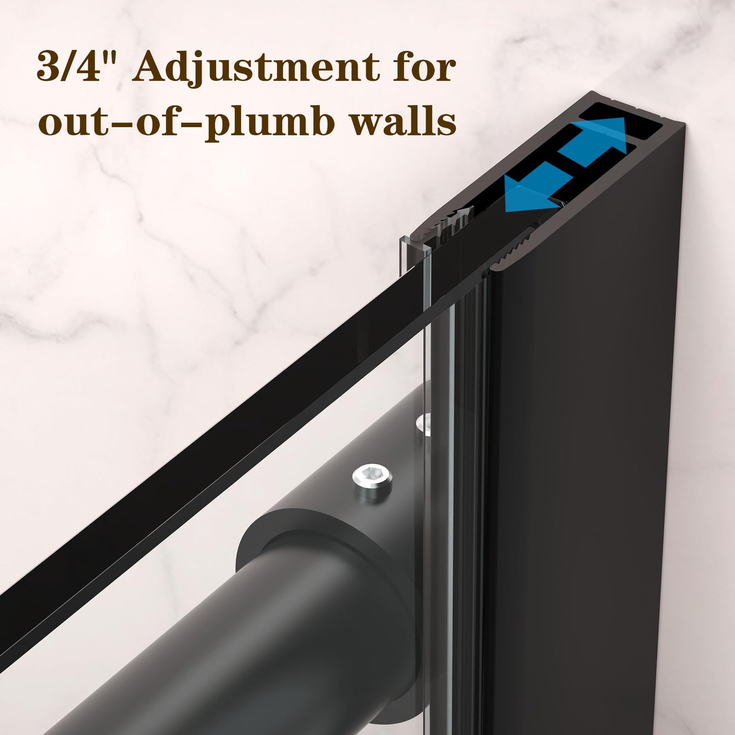ENSO SENKA 44-48” x 76” Frameless Shower Door, 5/16" (8mm) Clear SGCC Tempered Glass, Bathroom Glass Sliding Shower Doors, Matte Black
